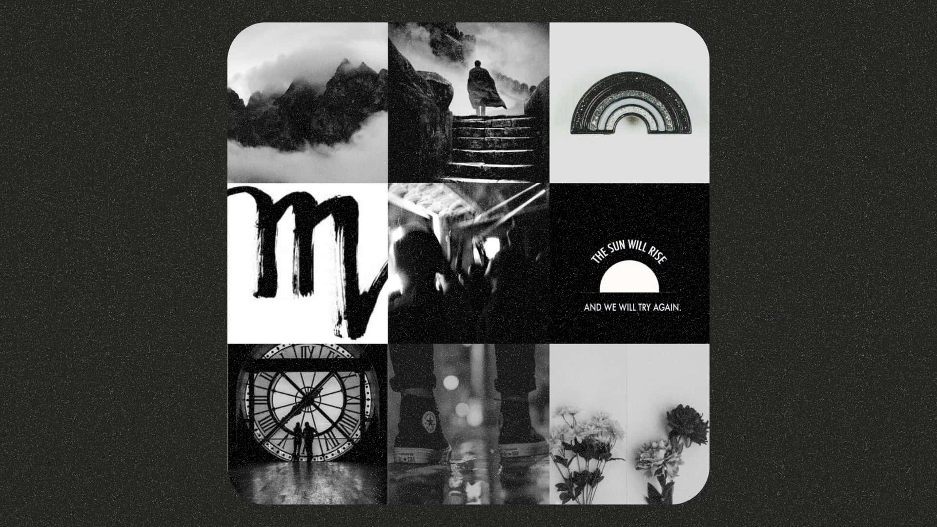 Edgy Scorpio Aesthetic, black and white collage, mountains, Full HD Desktop Wallpaper