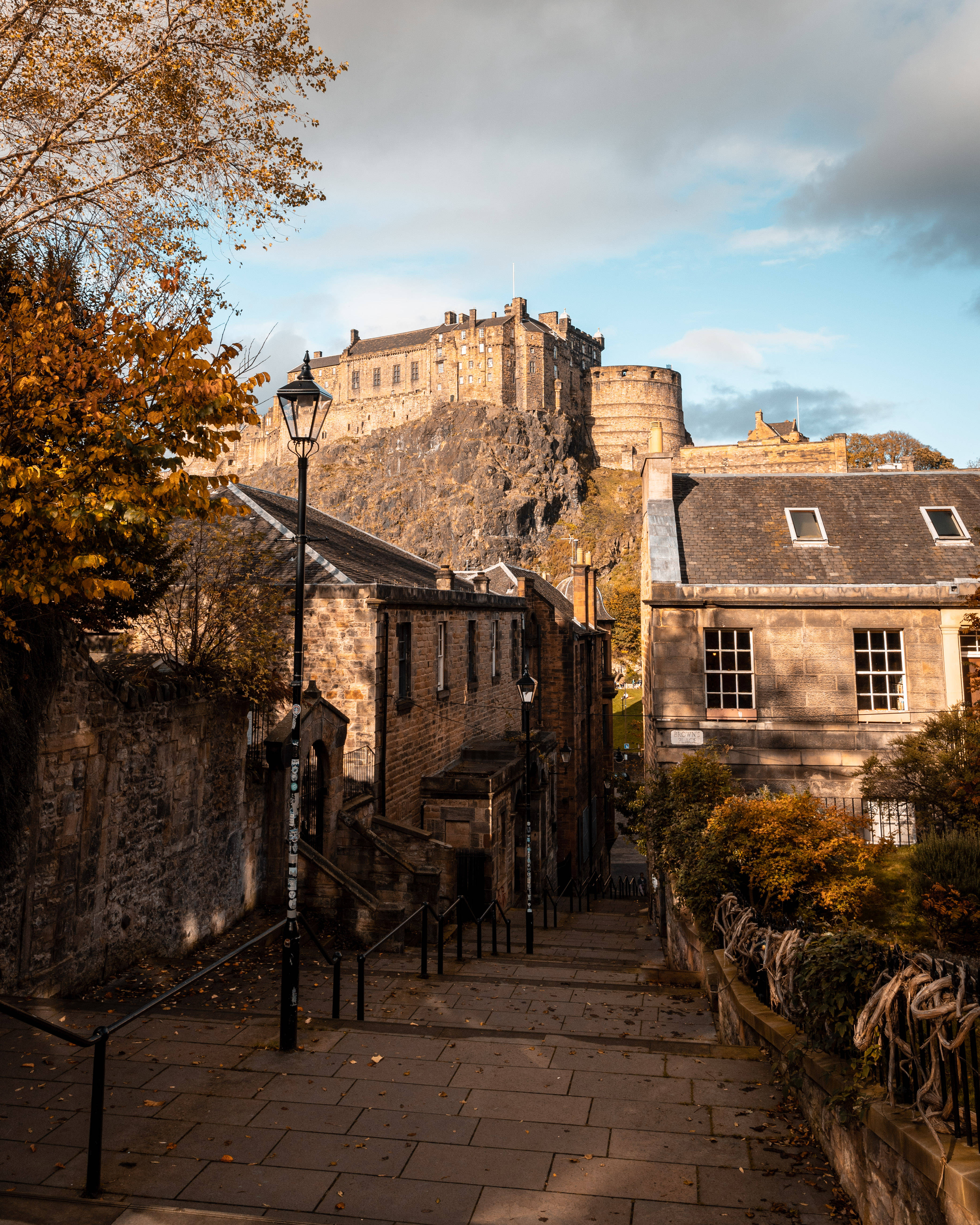 Edinburgh Castle, stone staircase, historic buildings, 4K Phone Wallpaper