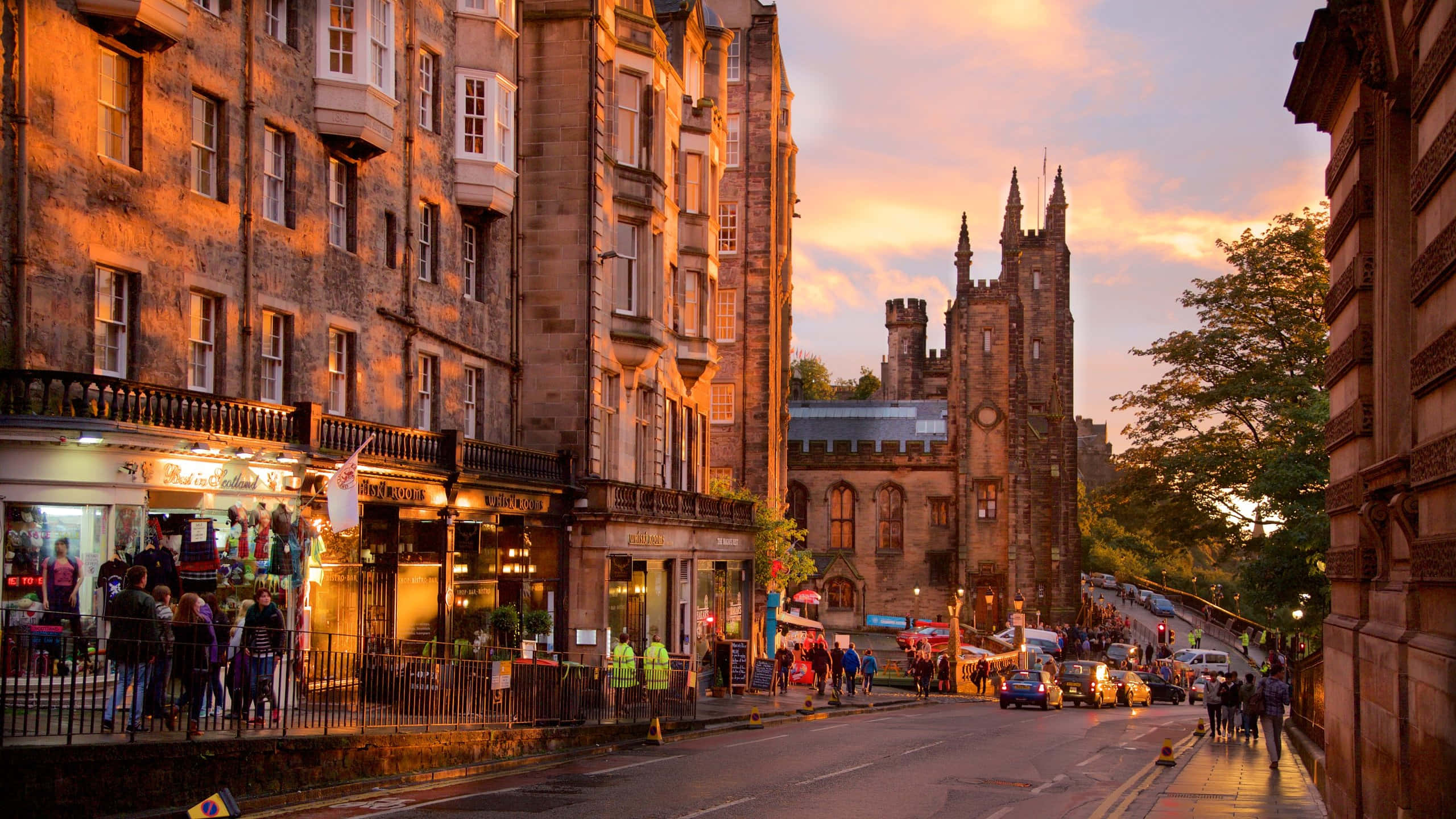 Edinburgh, twilight, golden sunset, 2K Desktop Wallpaper