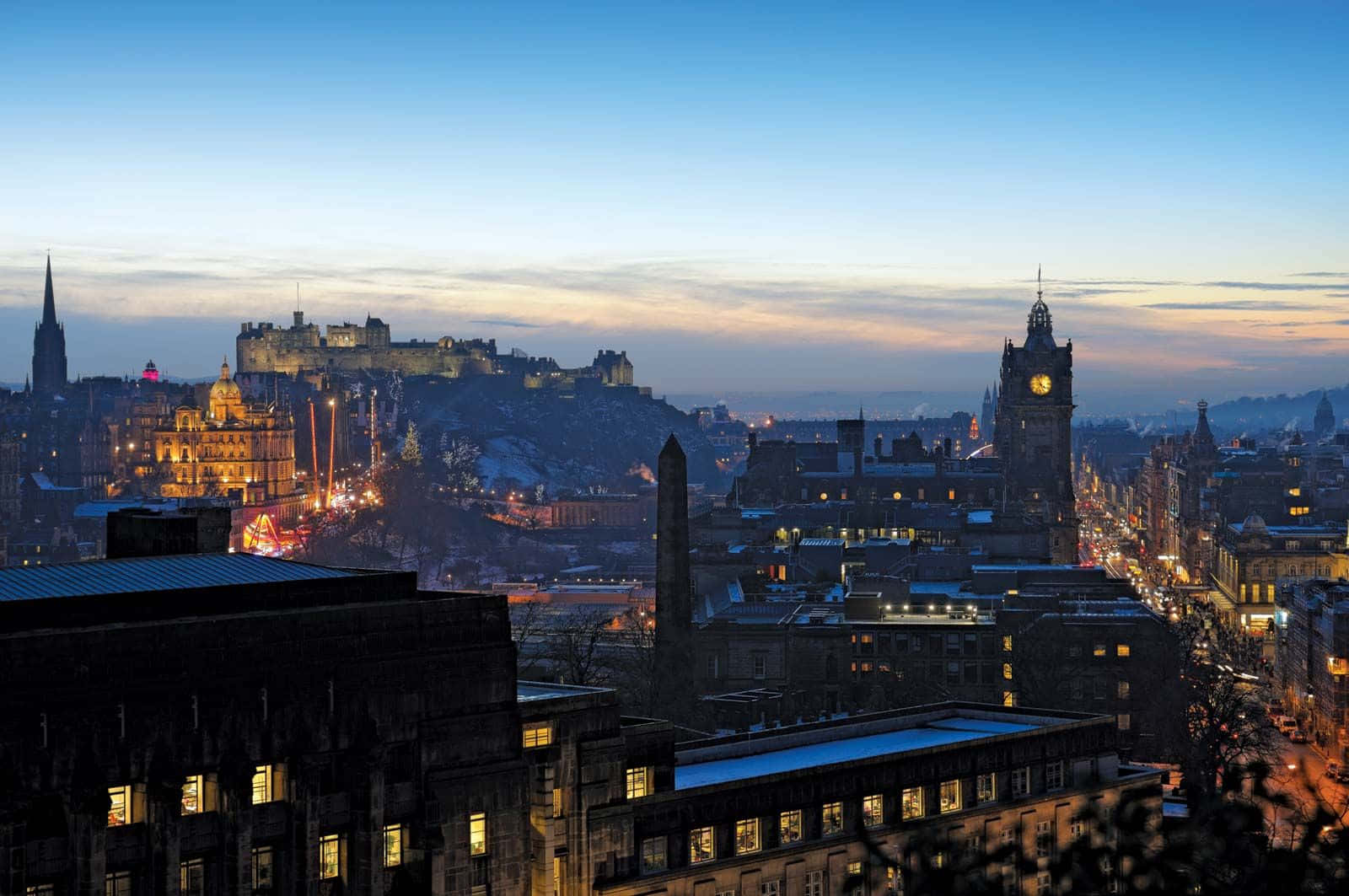 Edinburgh, dusk, snow, HD Desktop Wallpaper