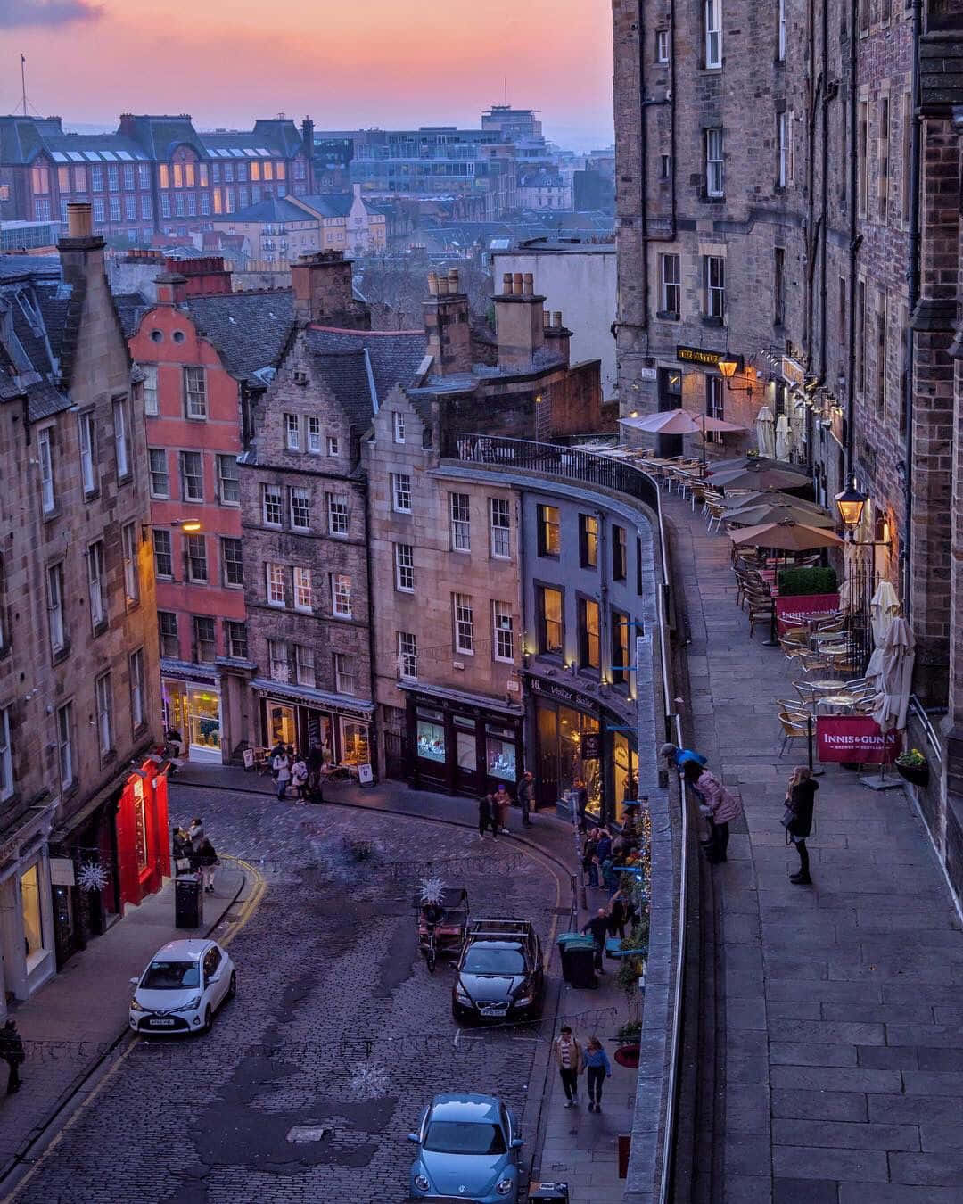 Edinburgh, twilight, cobblestone street, HD Phone Wallpaper