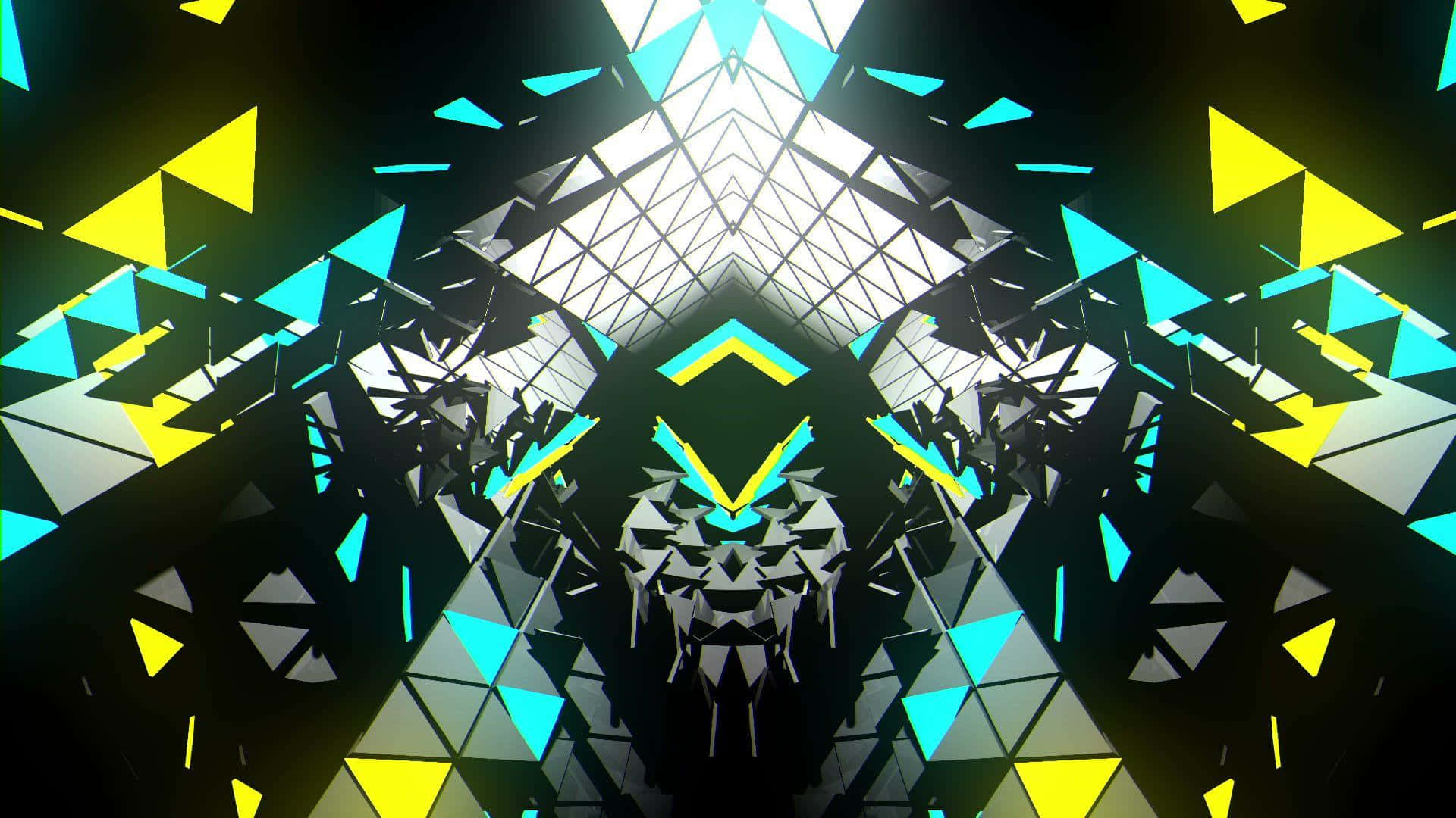 EDM, vibrant yellow, cyan triangles, Full HD Desktop Wallpaper