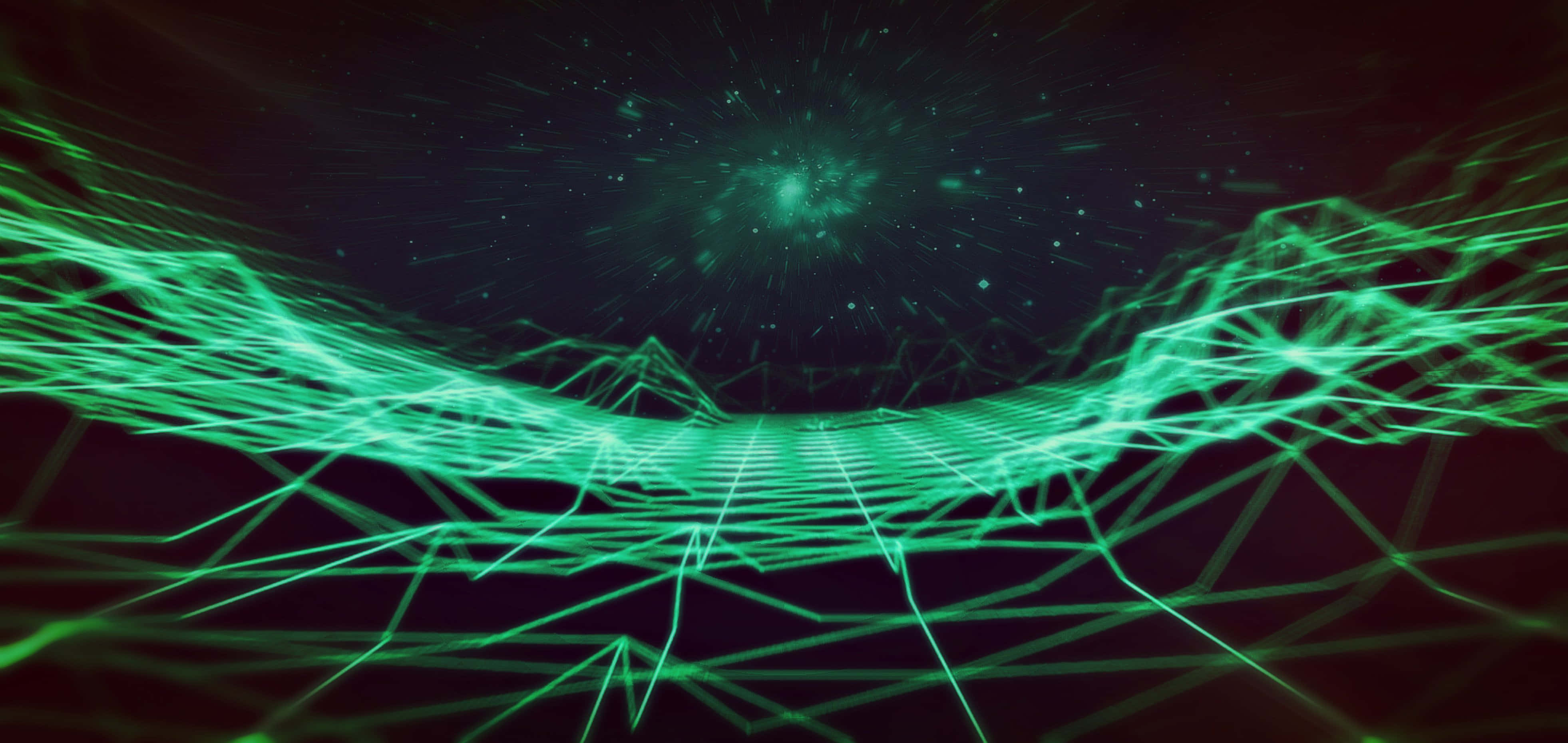 Edm, glowing green digital grid, cosmic void, 4K Desktop Wallpaper
