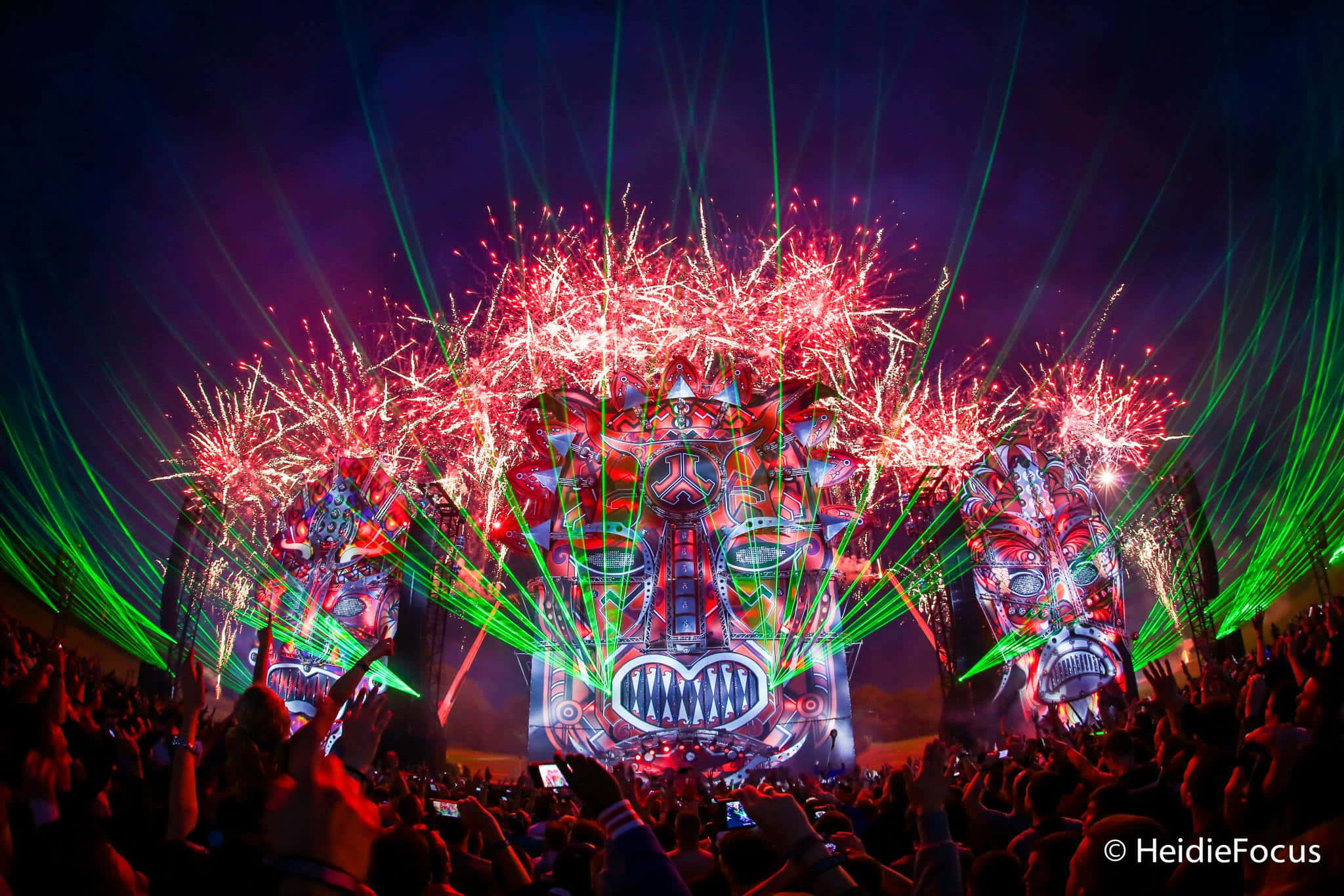 Edm, fireworks, green lasers, Full HD Desktop Wallpaper