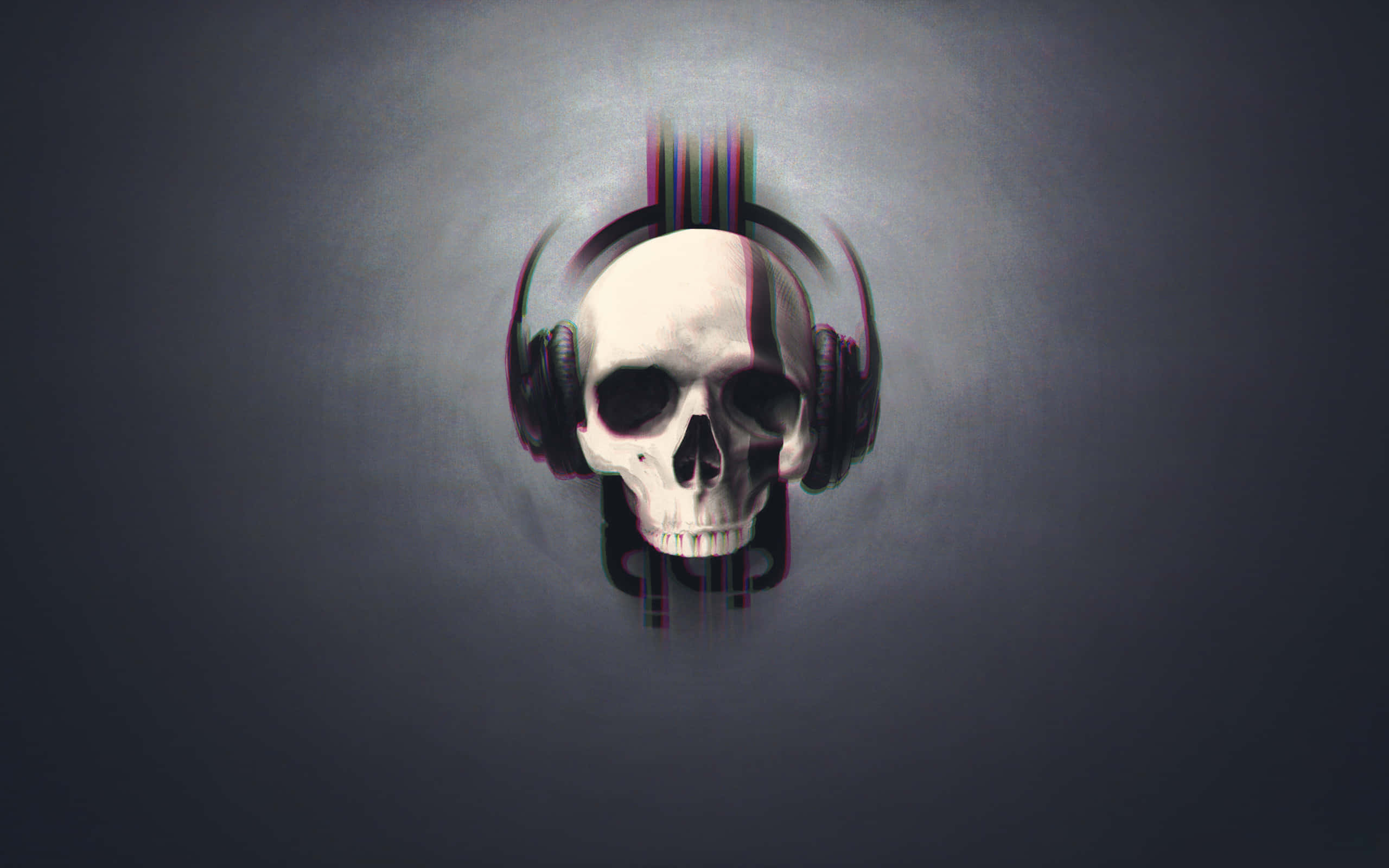 skull, headphones, glitching rainbow stripes, 2K Desktop Wallpaper