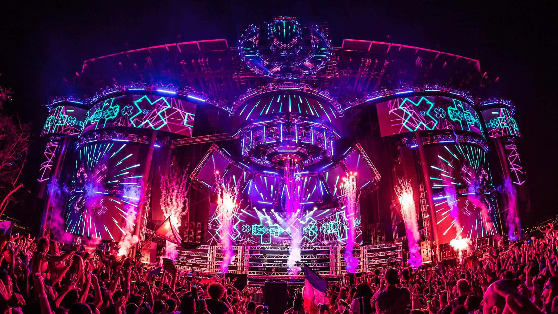EDM, neon pink, blue lights, Full HD Desktop Wallpaper