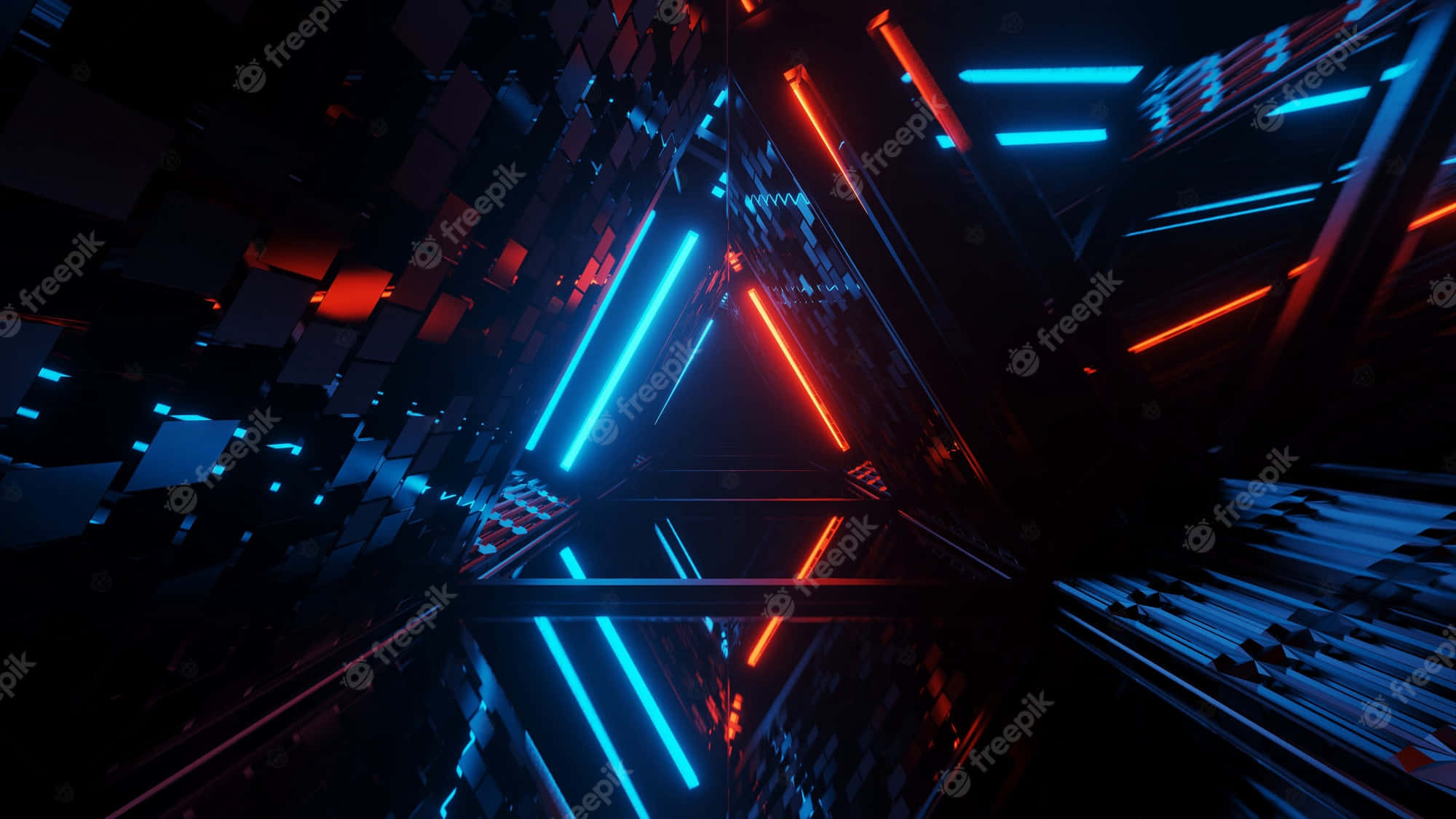 EDM 2000, triangular corridor, neon-lit, Full HD Desktop Wallpaper