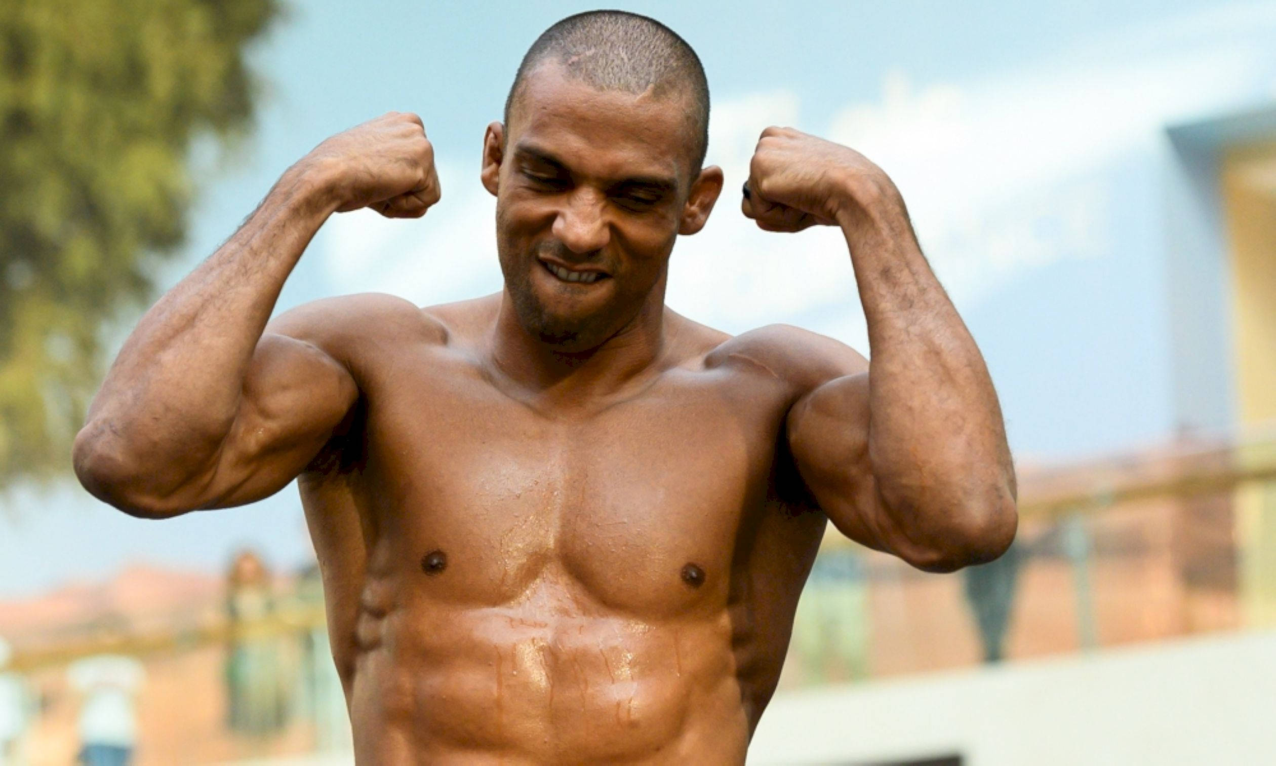 Edson Barboza, muscular man, flexing both arms, Full HD Desktop Wallpaper