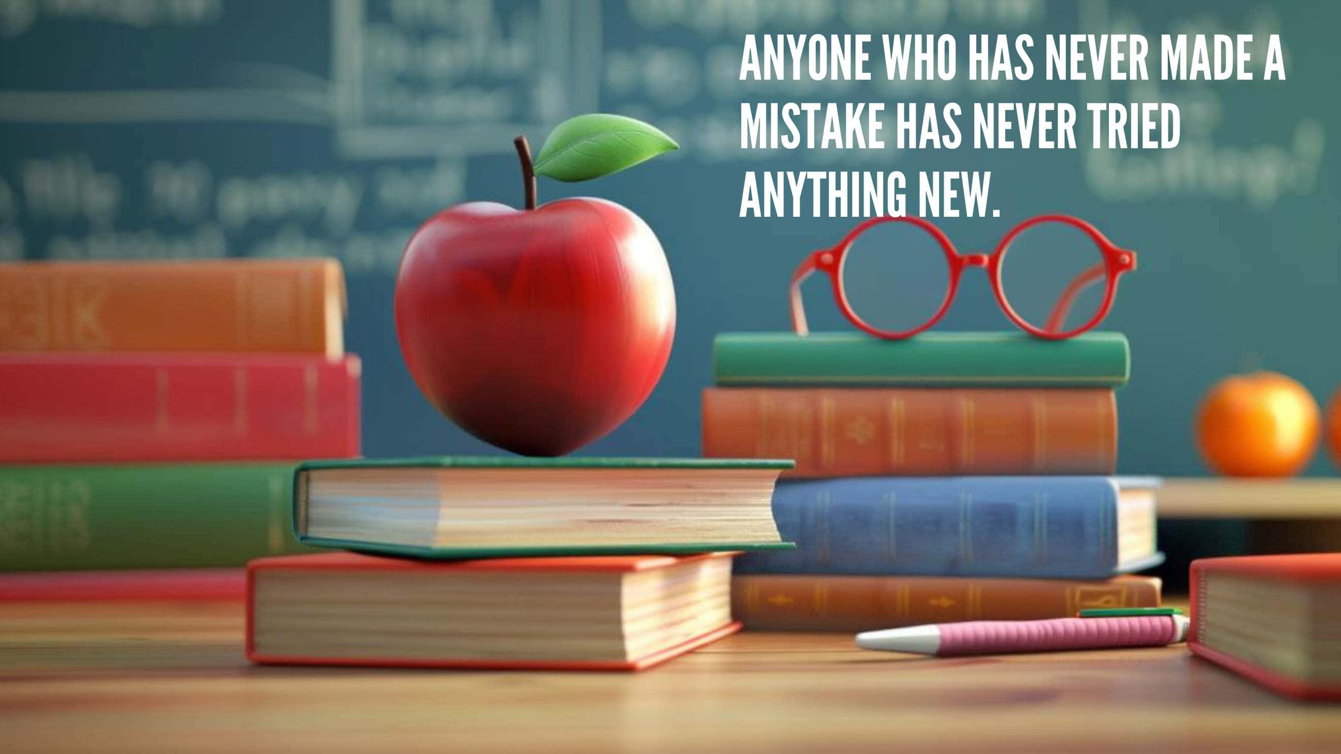 red apple, red glasses, colorful books, 2K Desktop Wallpaper
