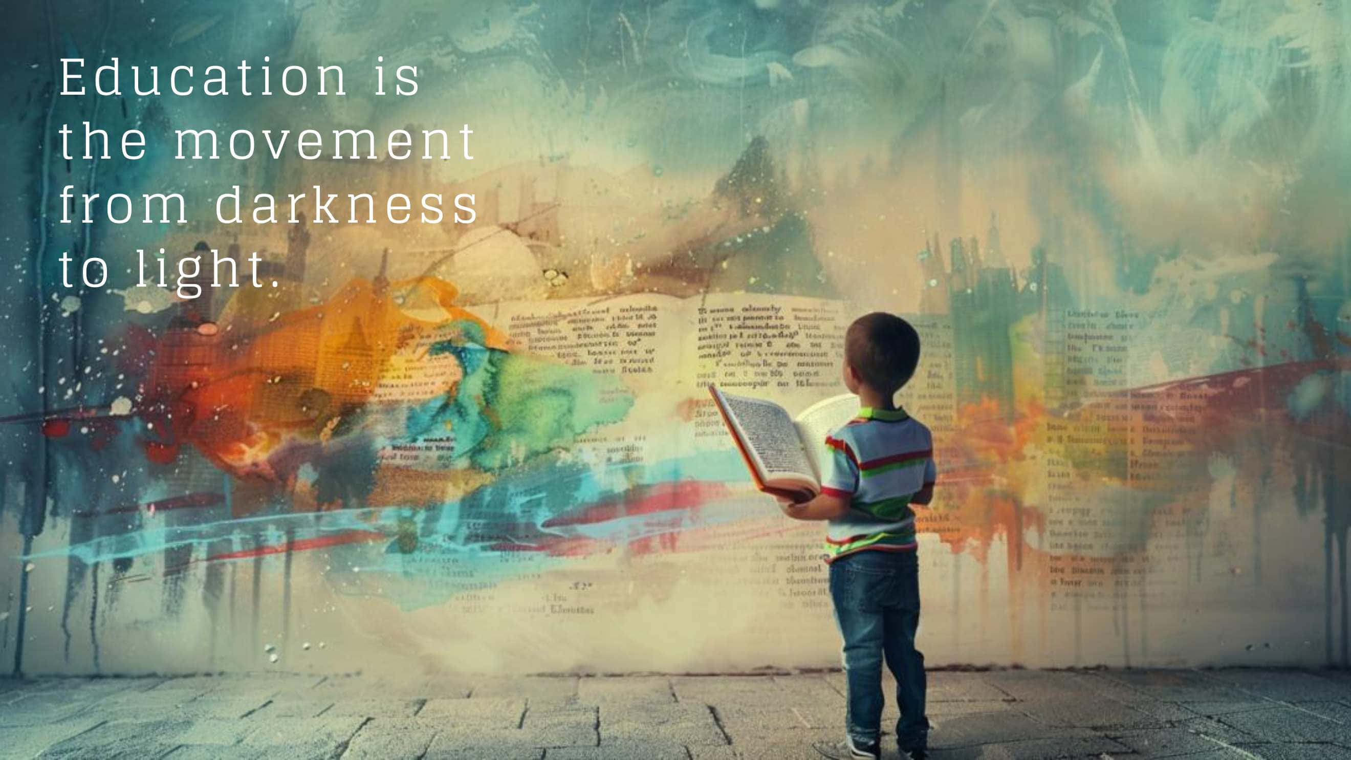 Education Light Movement Quote, young boy, book, 2K Desktop Wallpaper