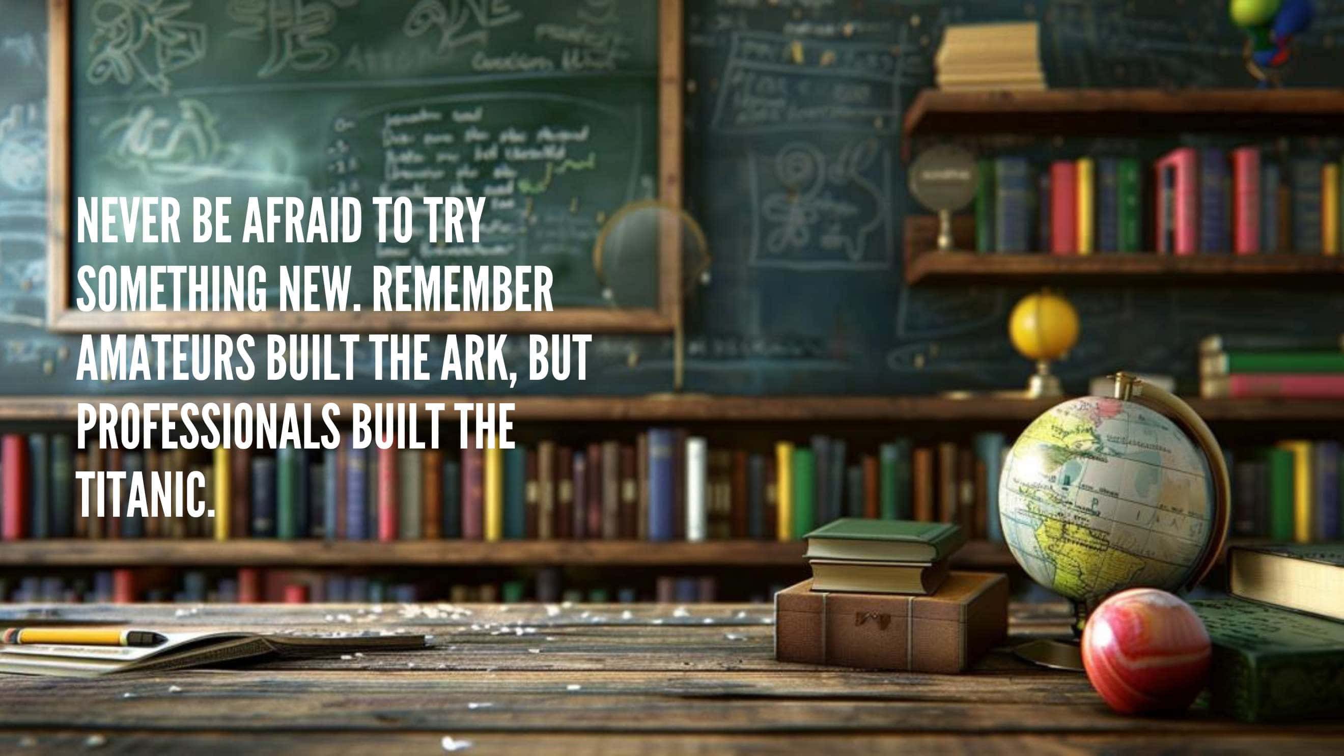 vintage classroom desk, books, globe, 2K Desktop Wallpaper