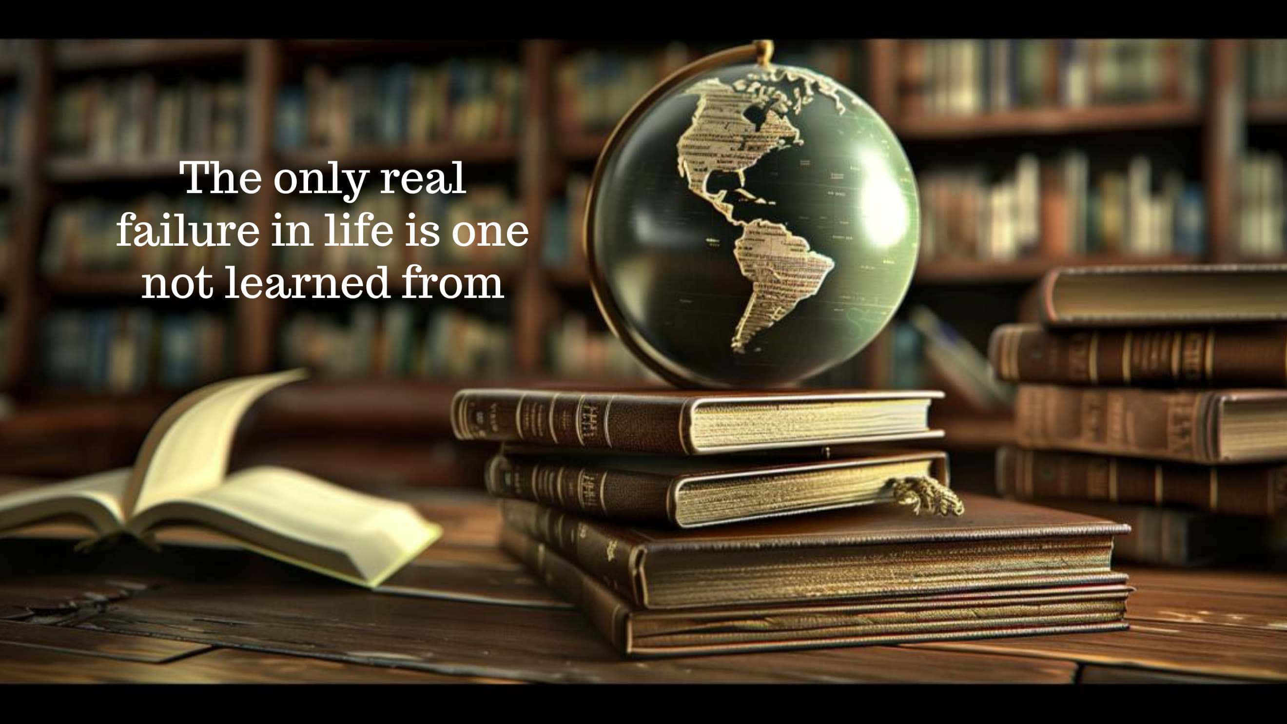 globe, leather-bound books, wooden library, 2K Desktop Wallpaper