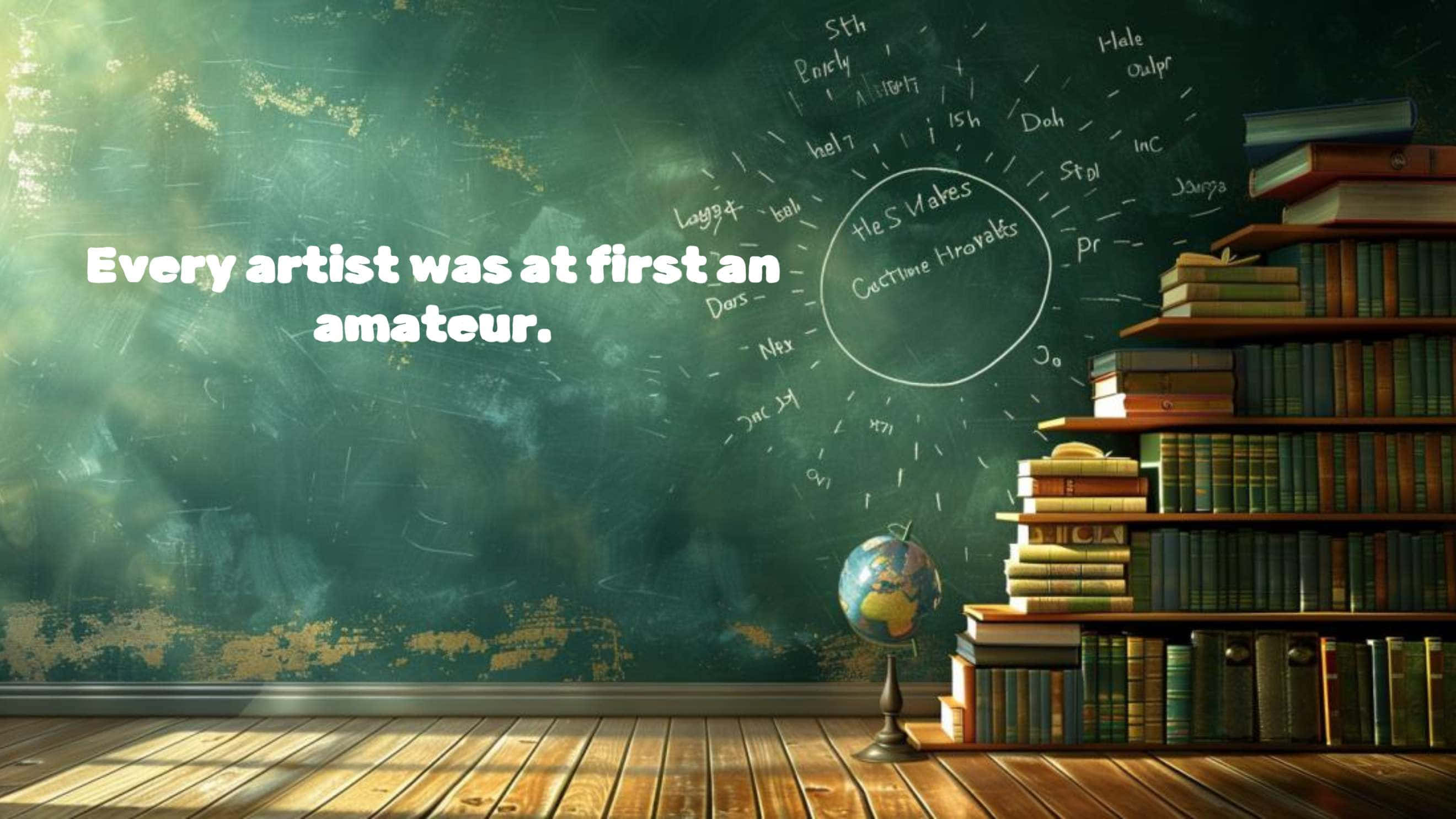 sunlit classroom, chalkboard, musical notes, 2K Desktop Wallpaper