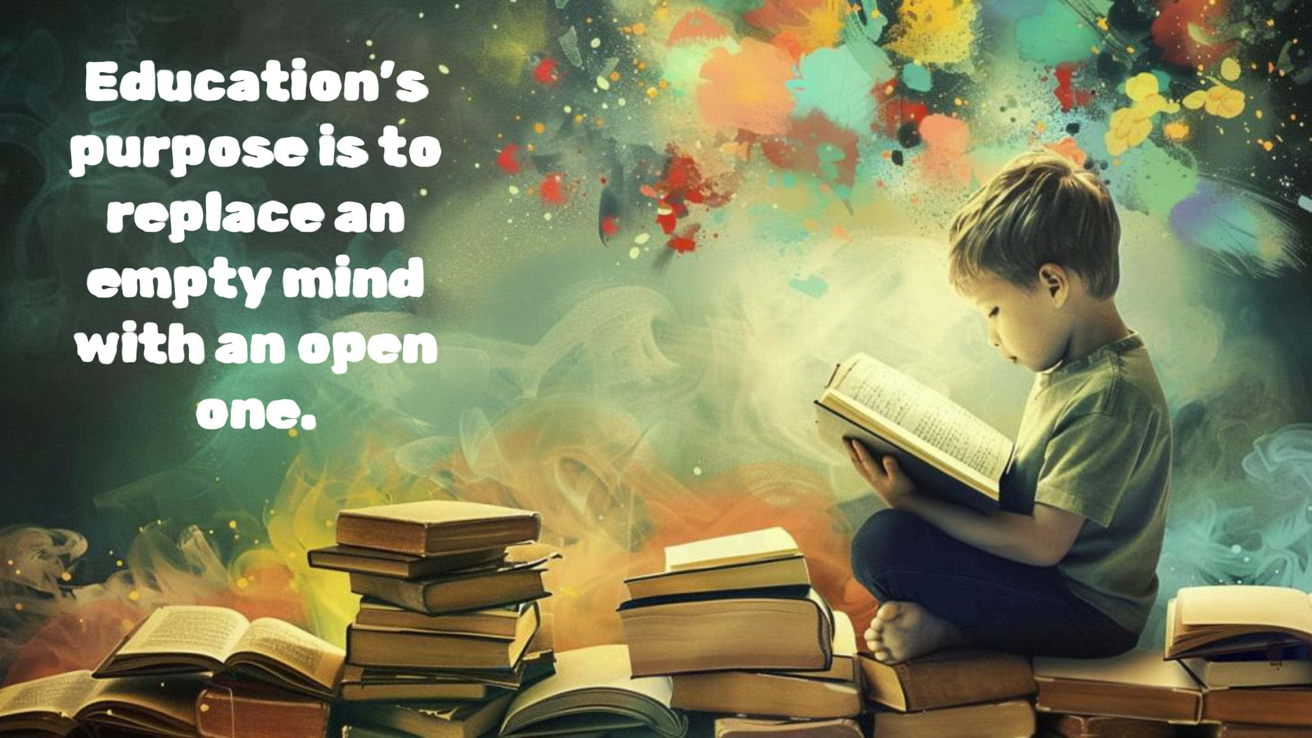 young boy, books, colorful paint splatters, 2K Desktop Wallpaper
