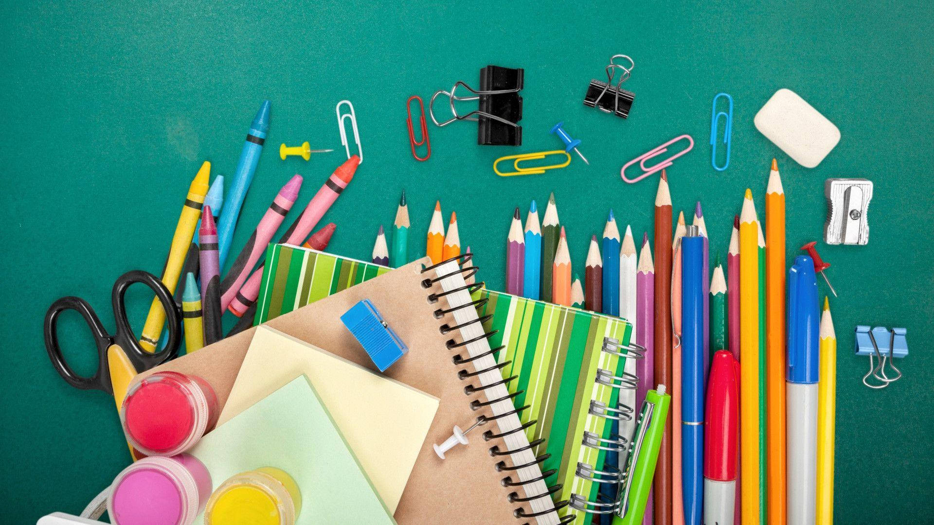 pencils, notebooks, scissors, Full HD Desktop Wallpaper