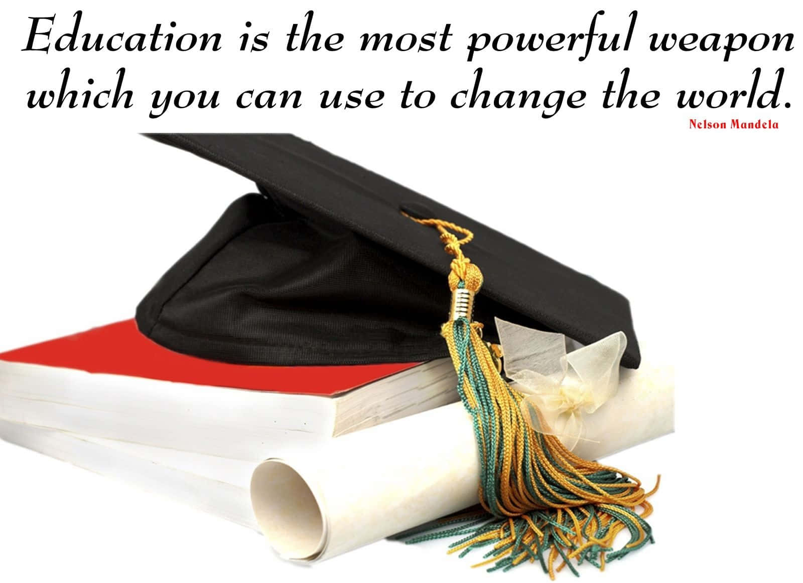 black graduation cap, gold and green tassel, red book, HD Desktop Wallpaper