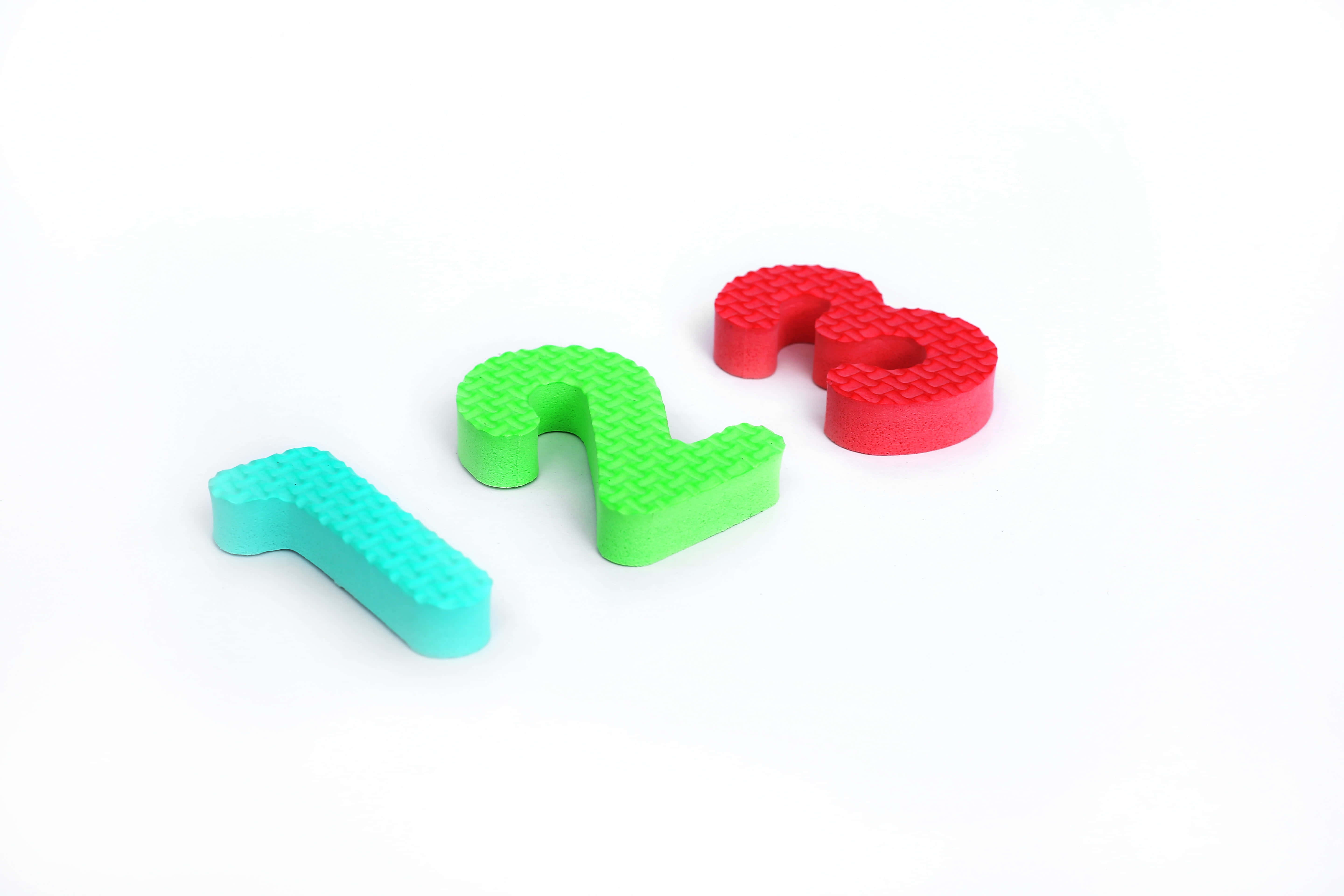 Educational Games, three colorful foam numbers one two three, diagonally, 5K Desktop Wallpaper