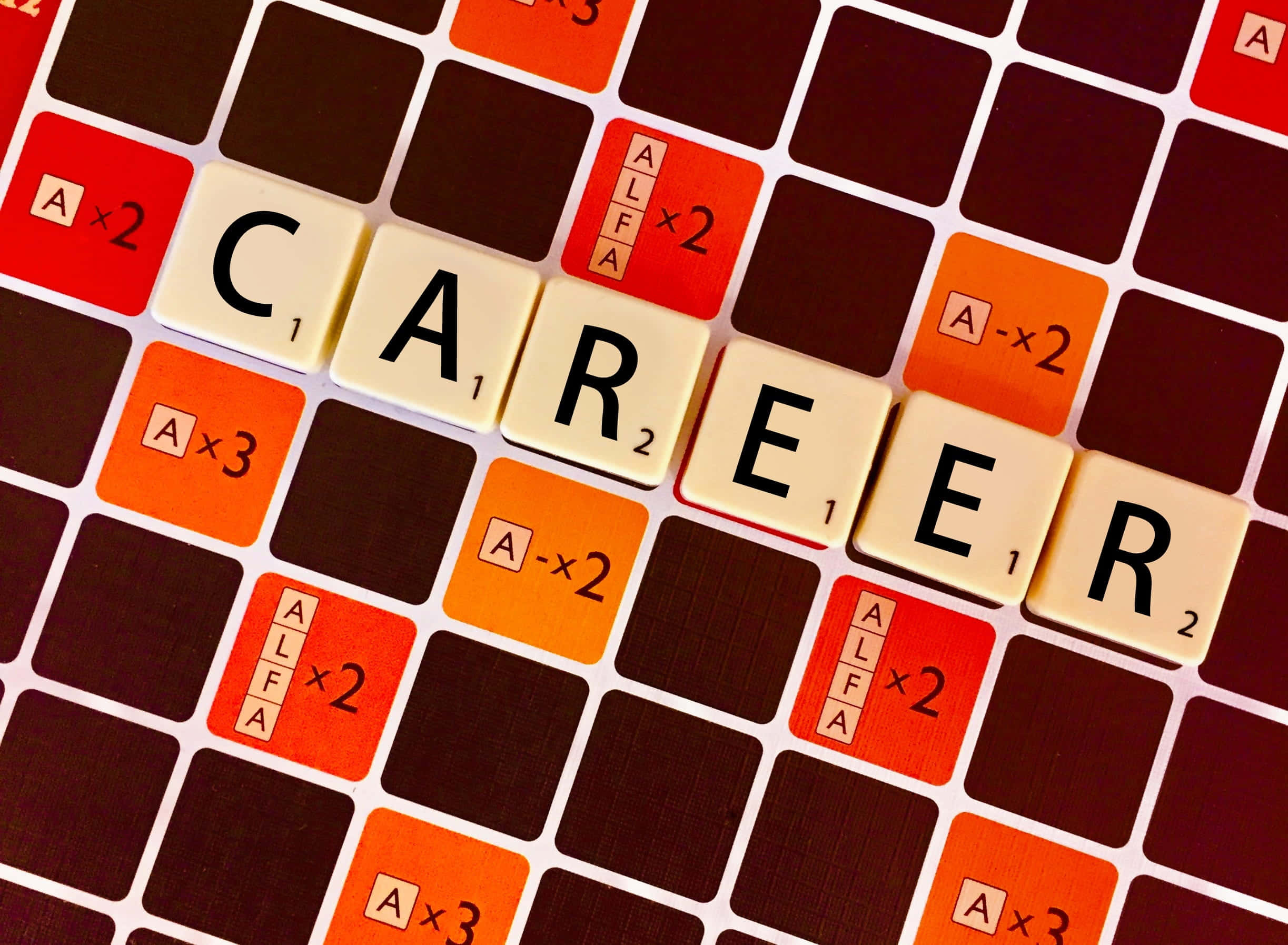 Scrabble tiles, career, dark brown board, Full HD Desktop Wallpaper