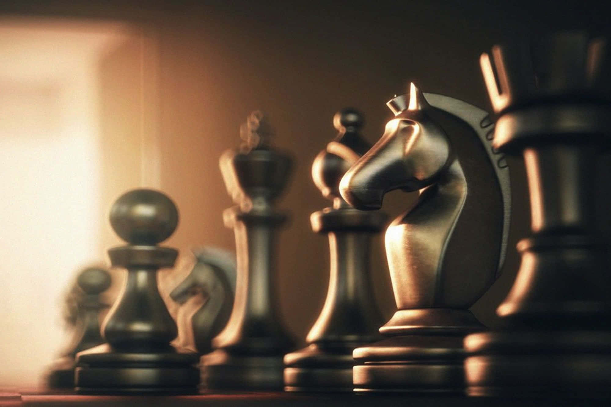 metallic chess pieces, warm golden light, shallow depth of field, Full HD Desktop Wallpaper