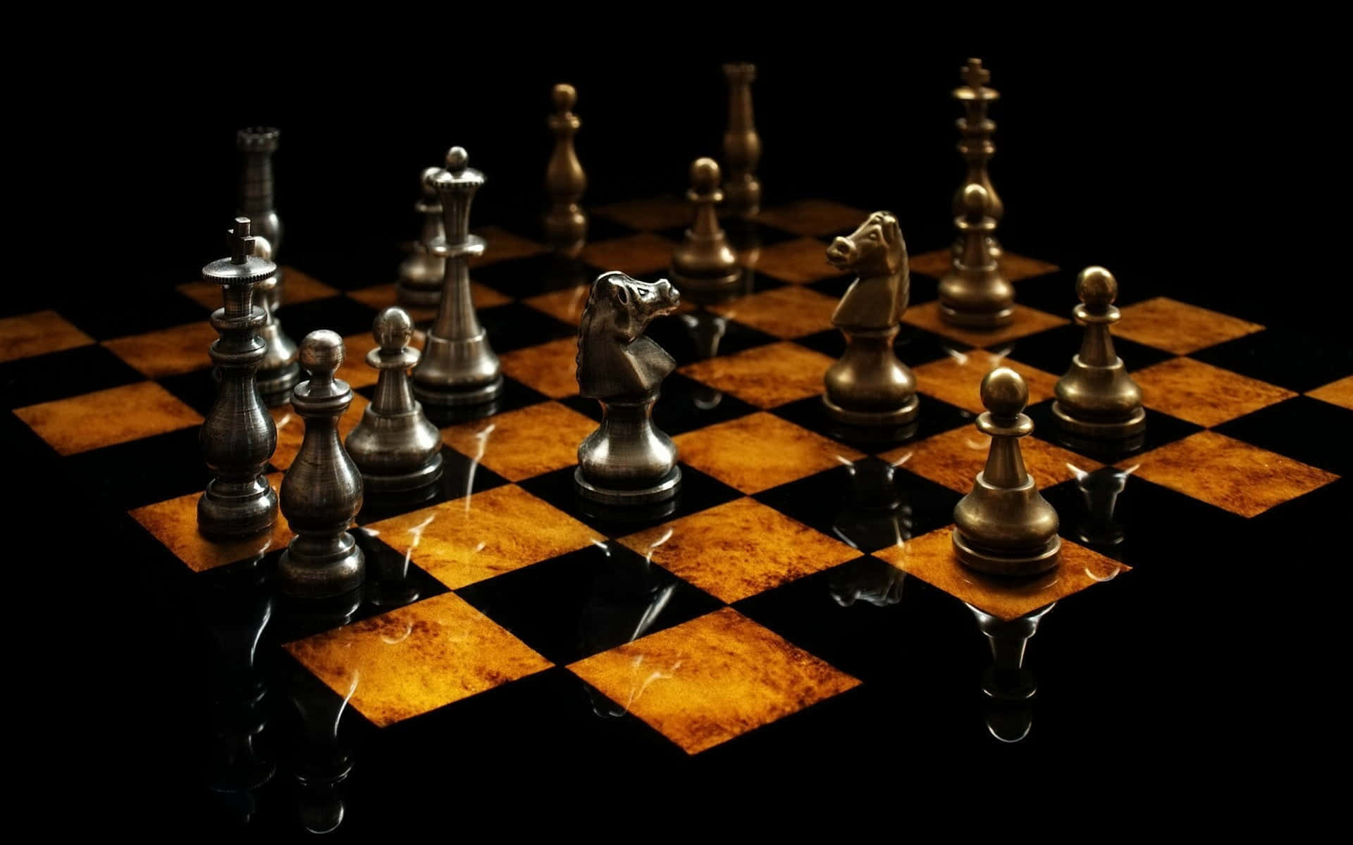 Educational Games, metal chess pieces, glossy checkered board, Full HD Desktop Wallpaper