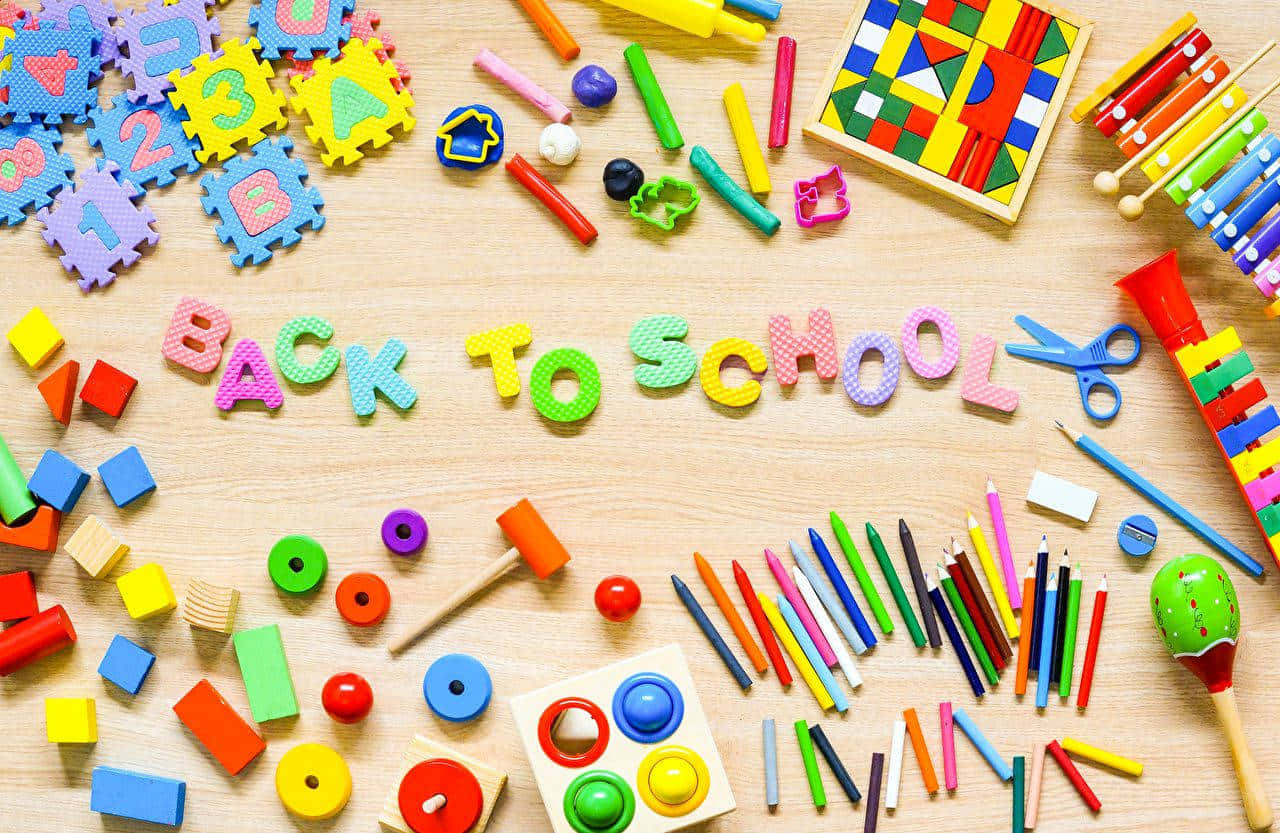 BACK TO SCHOOL, colorful school supplies, wooden surface, HD Desktop Wallpaper