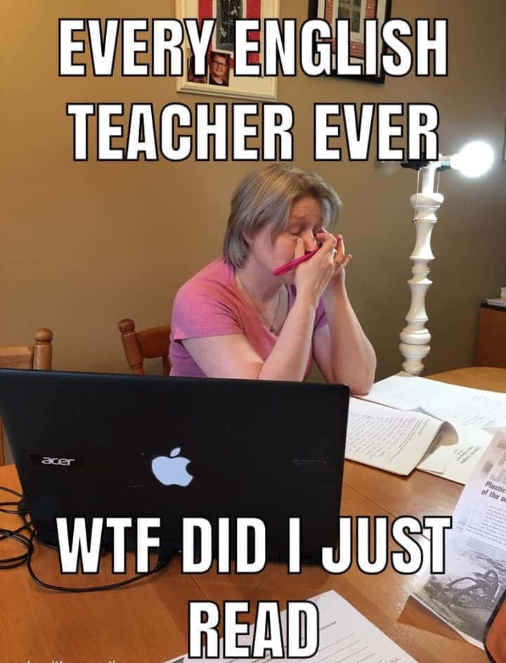 English teacher, cluttered desk, red pen, SD Phone Wallpaper