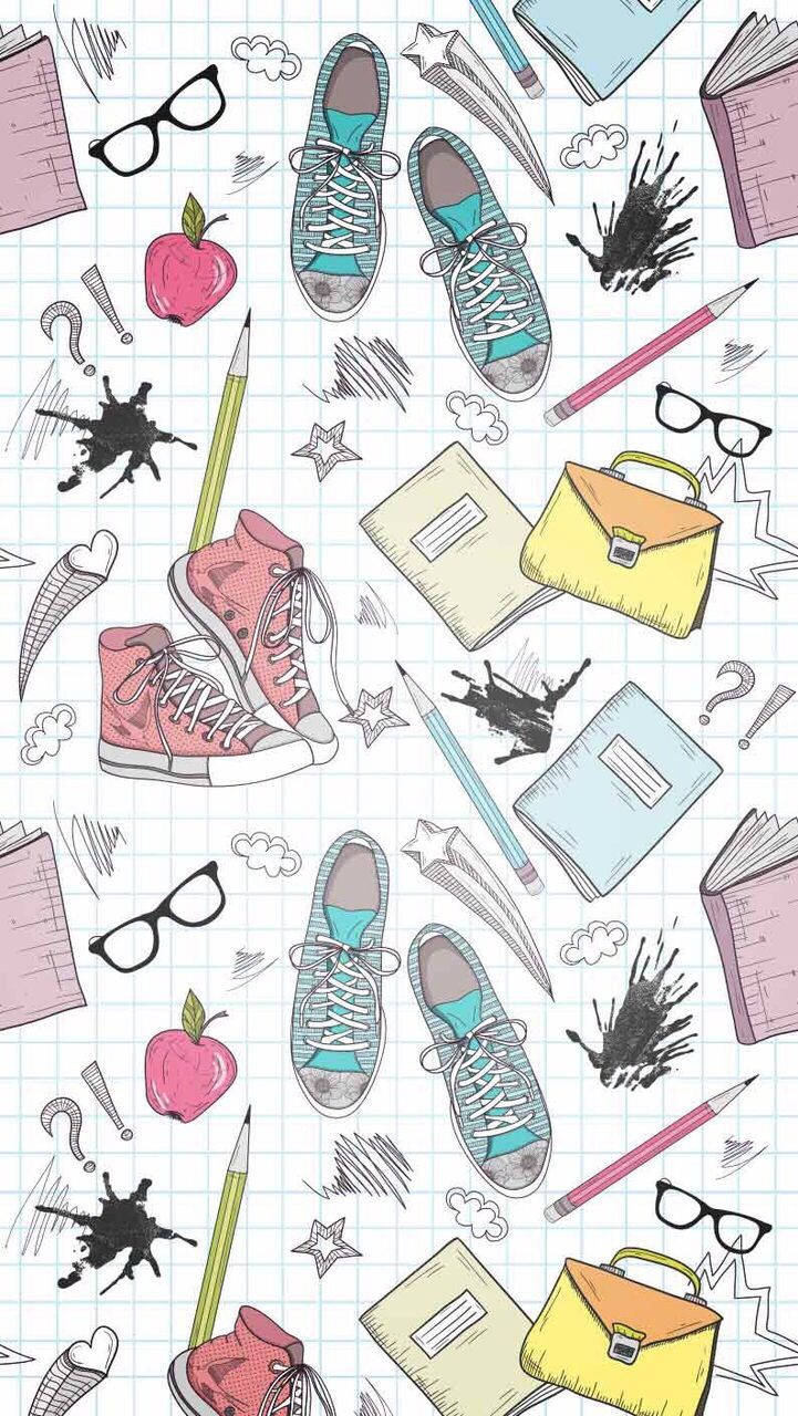 school supplies, sneakers, glasses, HD Phone Wallpaper