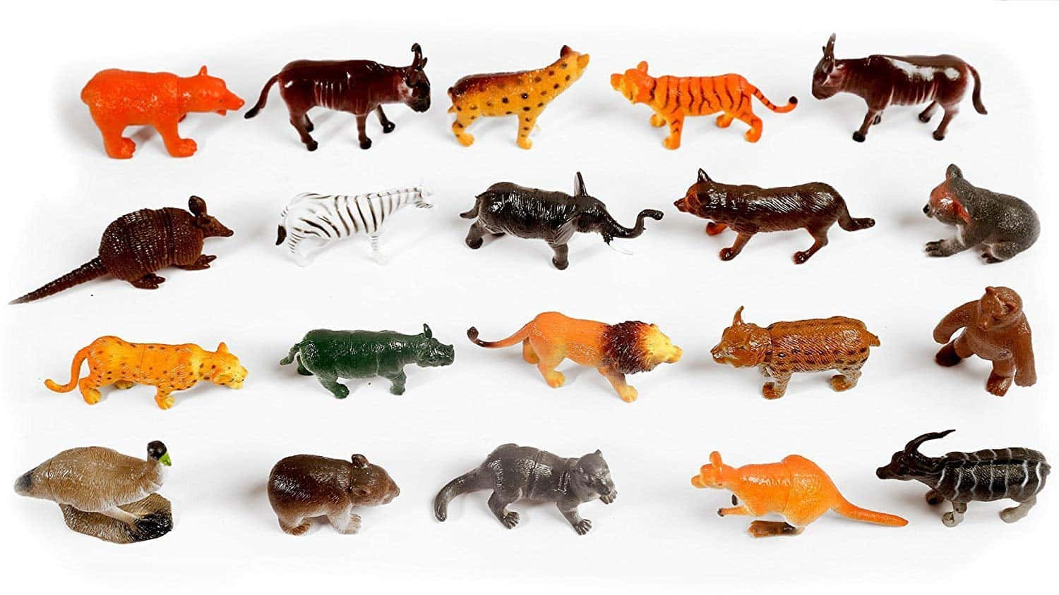 plastic animal figurines, colorful, plain white background, HD Desktop Wallpaper