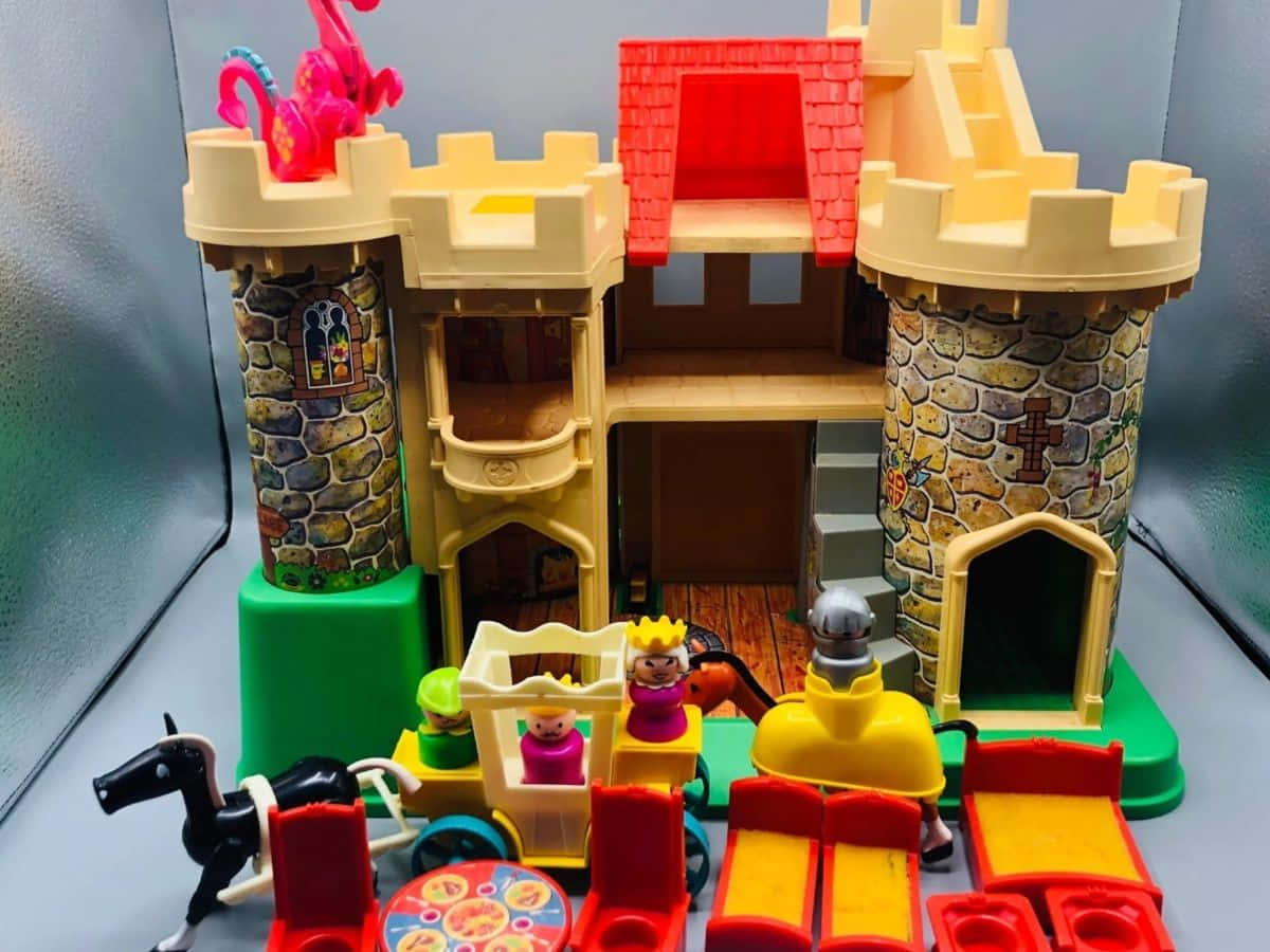 plastic toy castle, stone towers, red roofs, SD Desktop Wallpaper