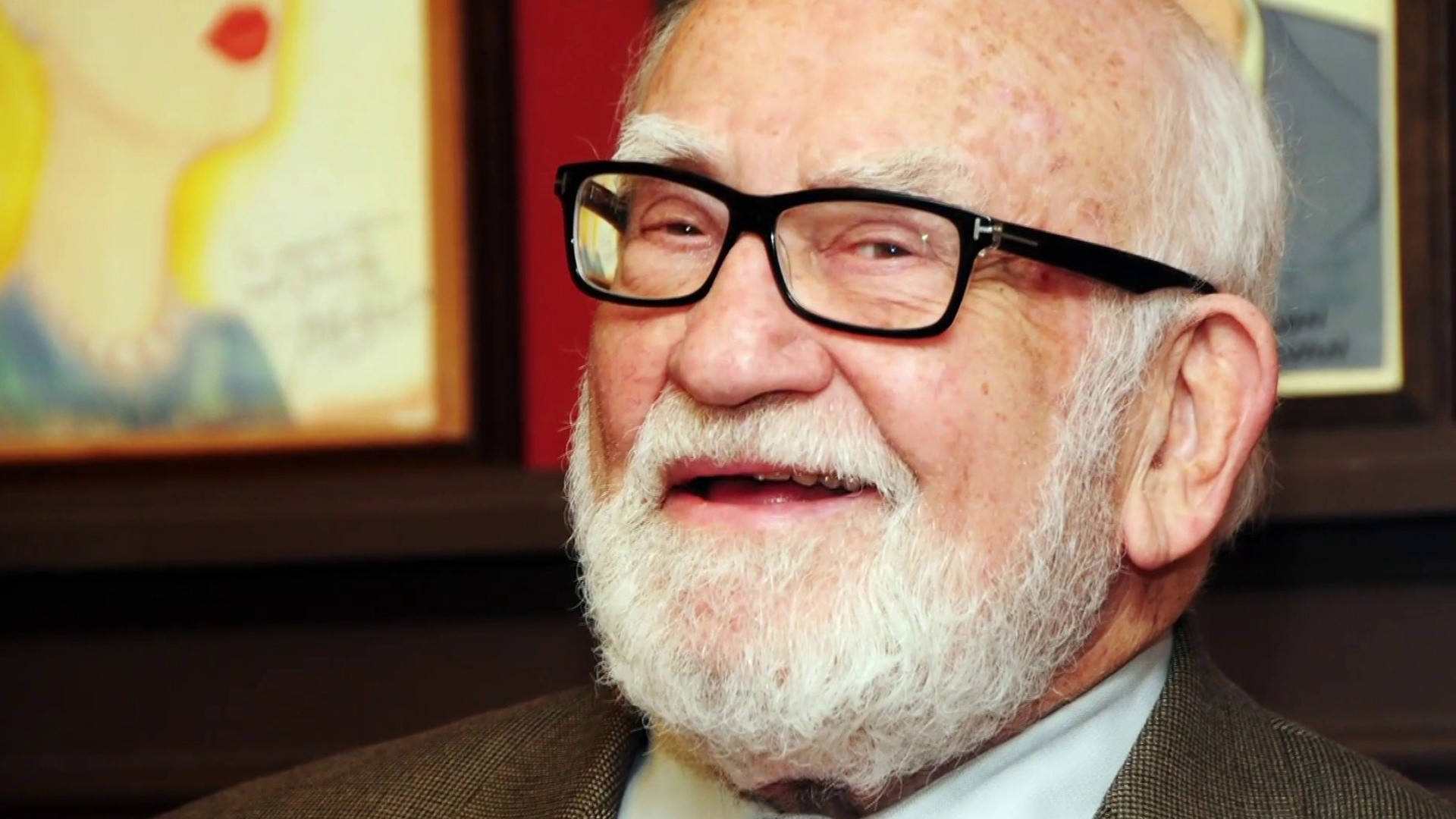 Edward Asner, black glasses, white beard, Full HD Desktop Wallpaper