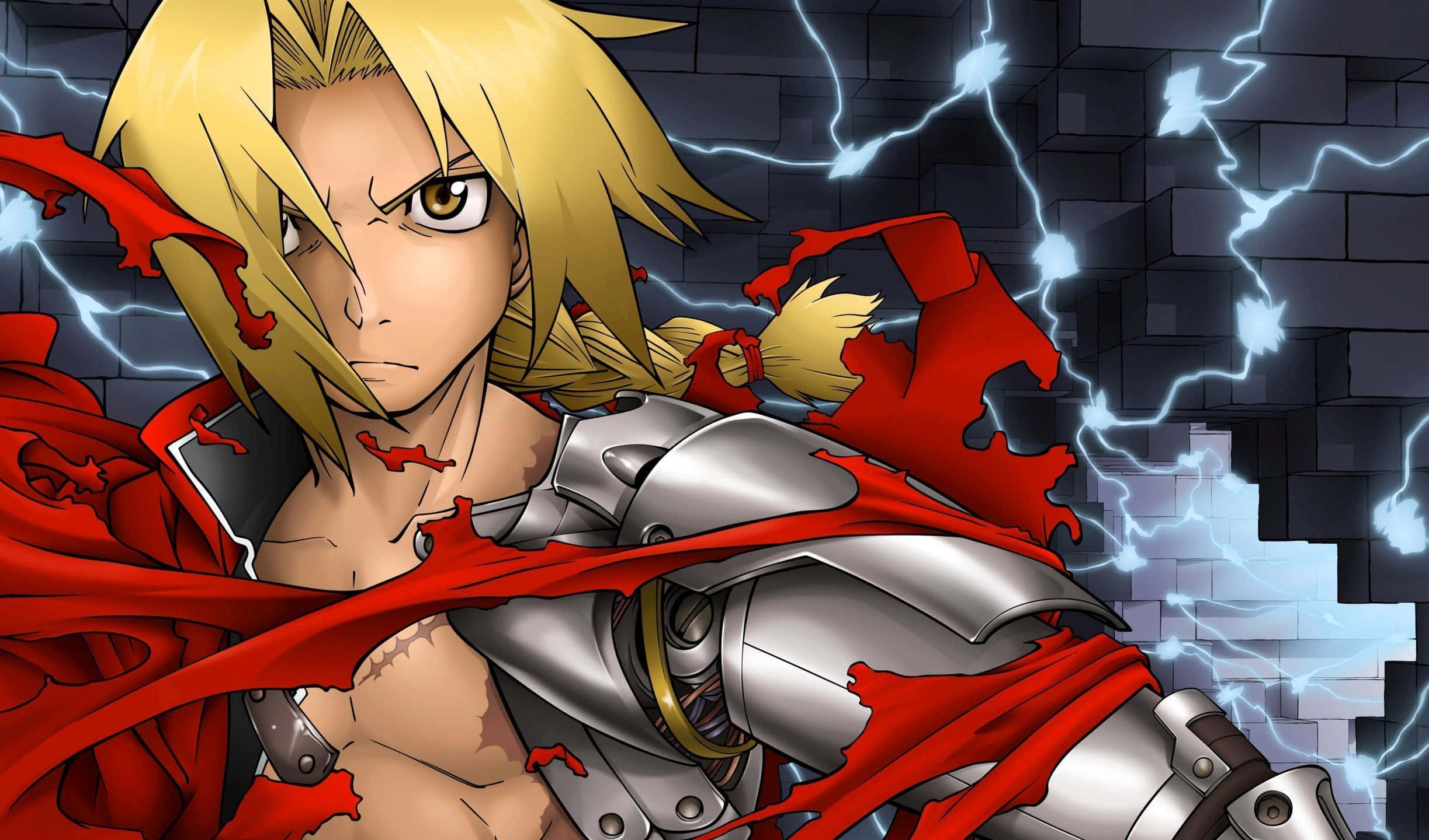 Edward Elric, golden hair, red cape, Full HD Desktop Wallpaper