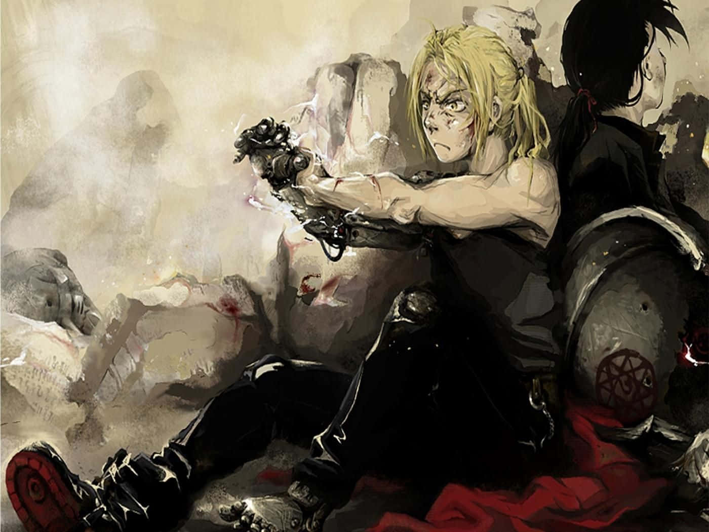 Edward Elric, blonde anime warrior, mechanical arm, HD Desktop Wallpaper