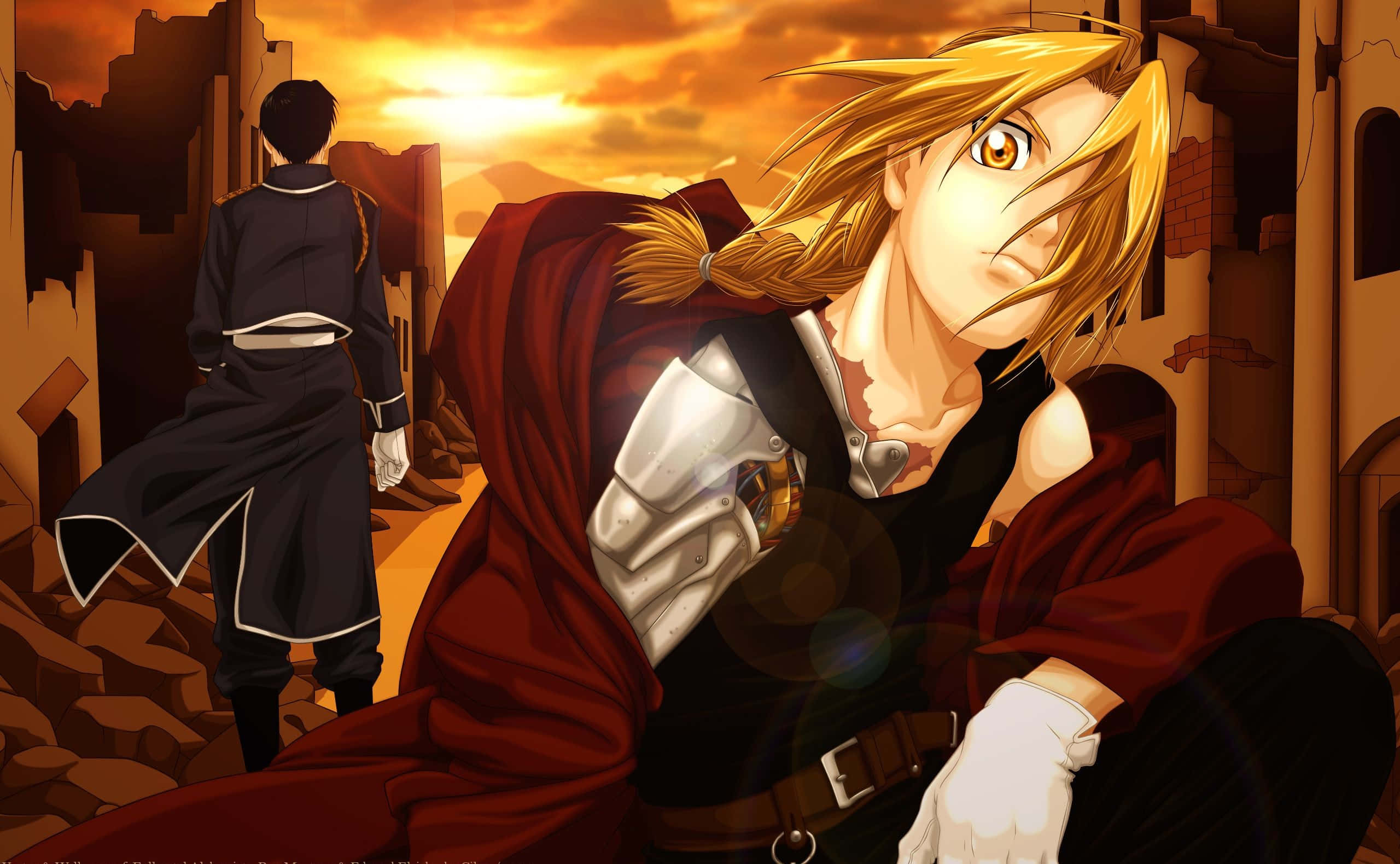 Edward Elric, golden-haired, red cloak, 2K Desktop Wallpaper