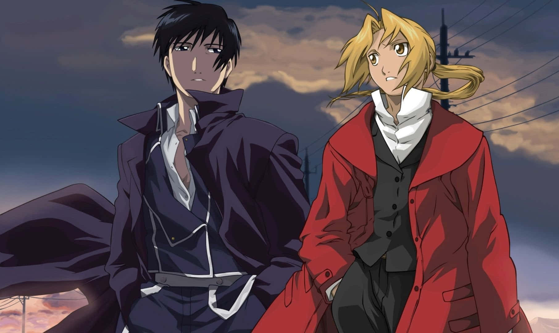 Edward Elric, cloudy twilight sky, power lines, HD Desktop Wallpaper