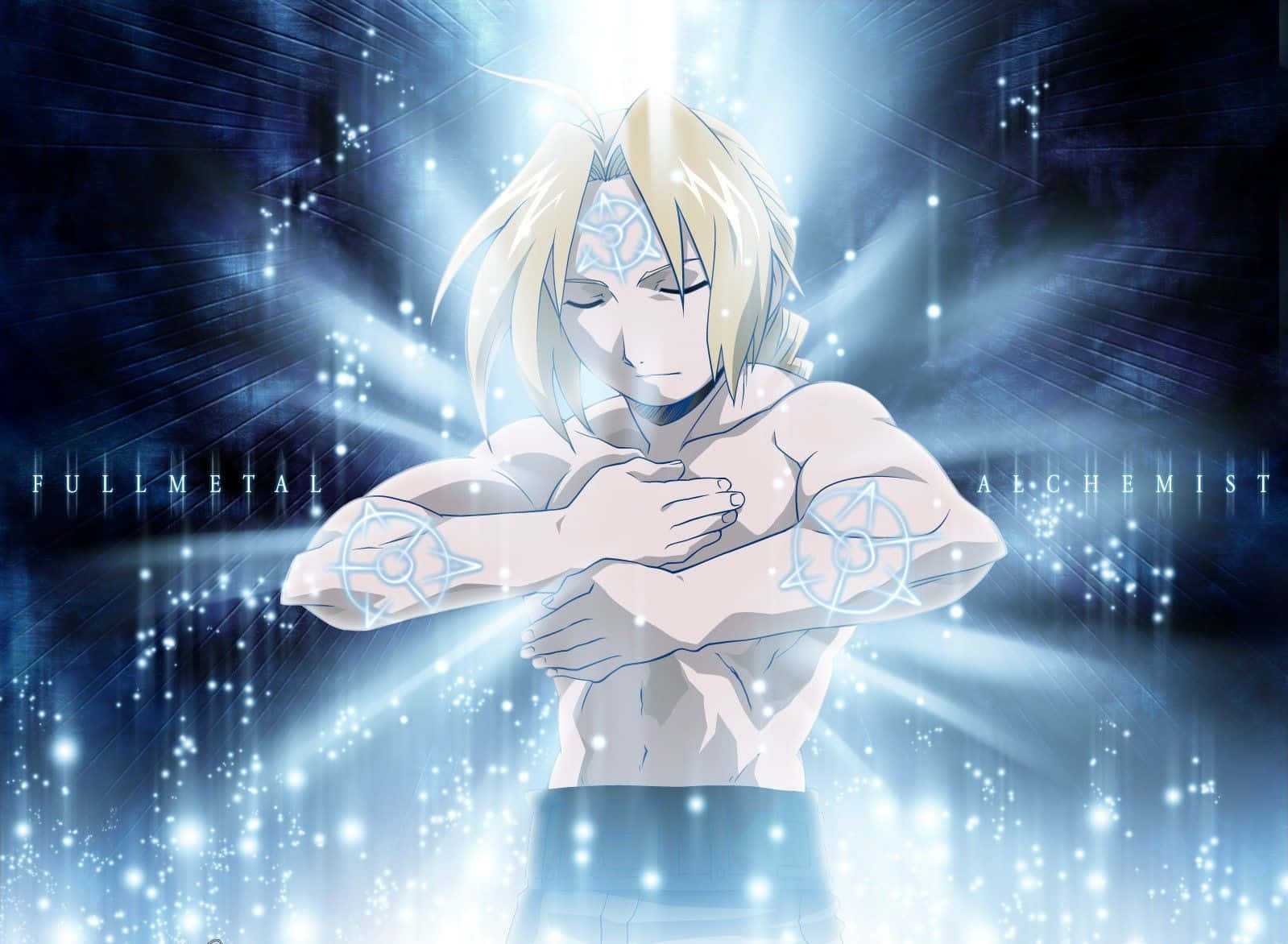 Edward Elric, glowing alchemy symbols, blonde anime character, HD Desktop Wallpaper