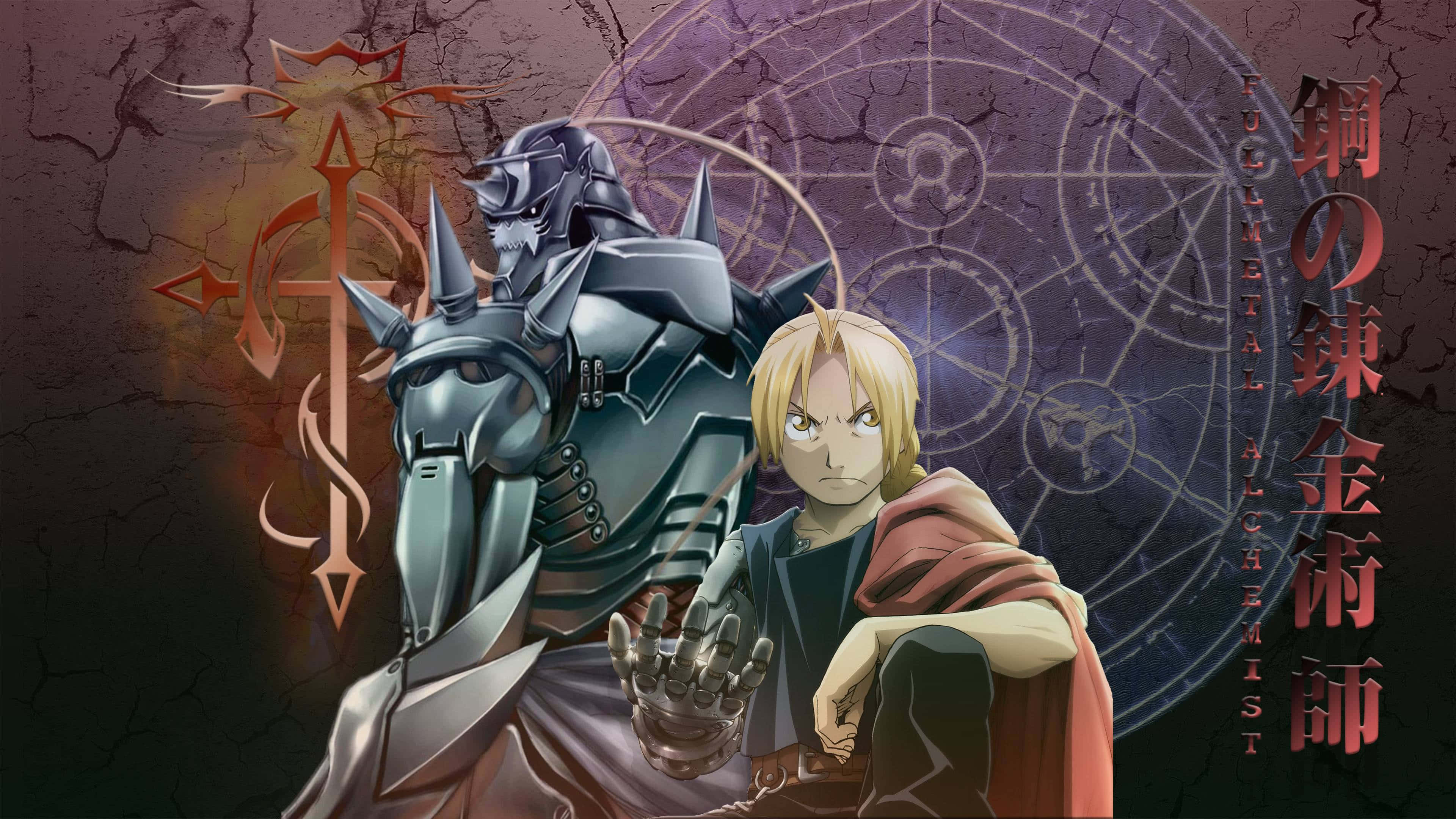 Edward Elric, red cloak, towering armored automaton, 4K Desktop Wallpaper