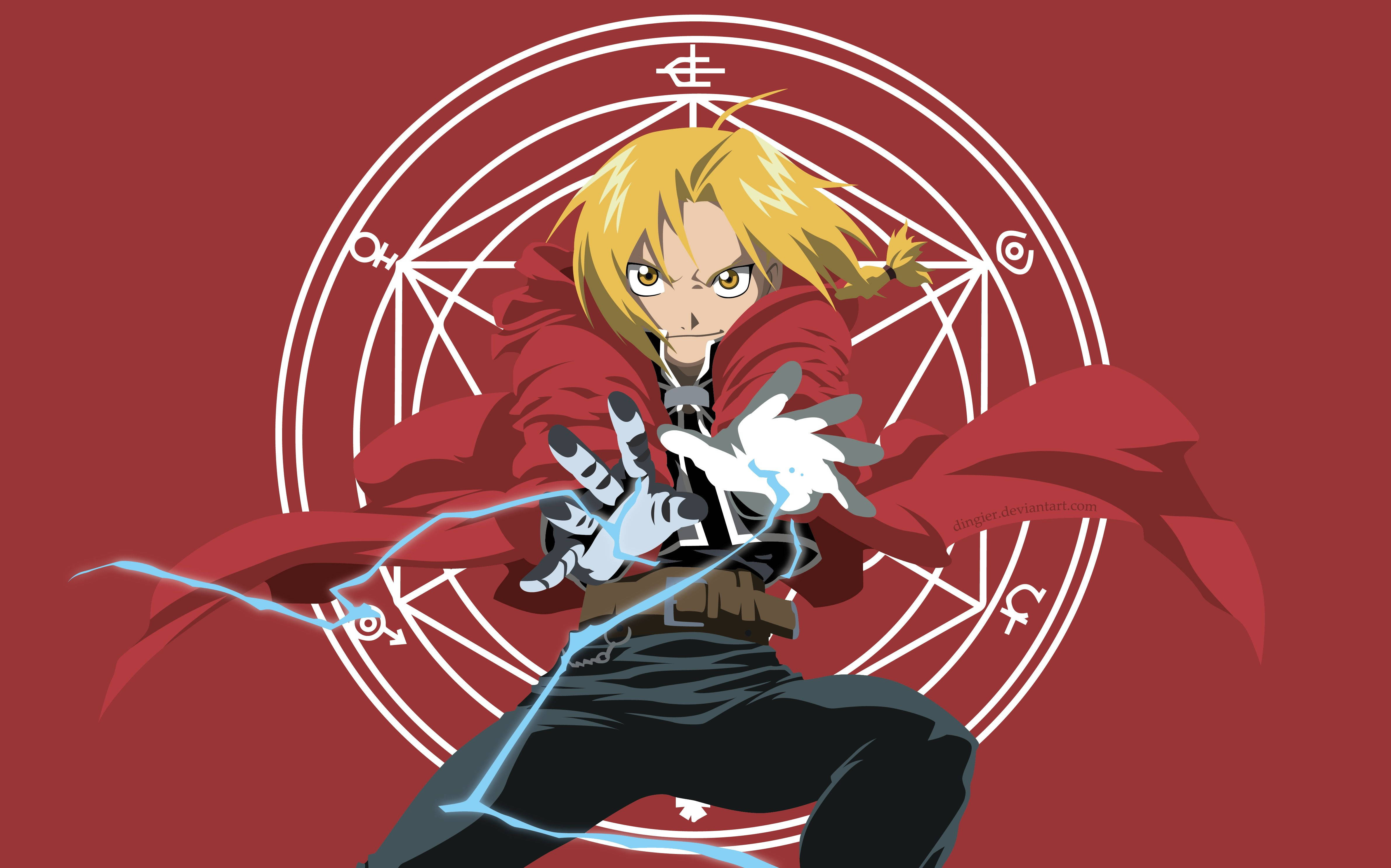 Edward Elric, red coat, blue alchemy energy, 4K Desktop Wallpaper
