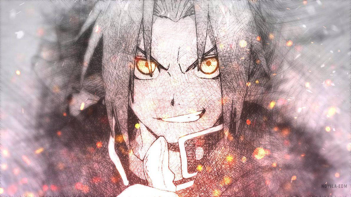 Edward Elric, spiky gray hair, glowing orange eyes, SD Desktop Wallpaper