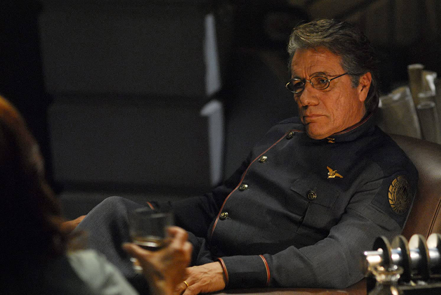 Edward James Olmos, dark uniform, glasses, HD Desktop Wallpaper