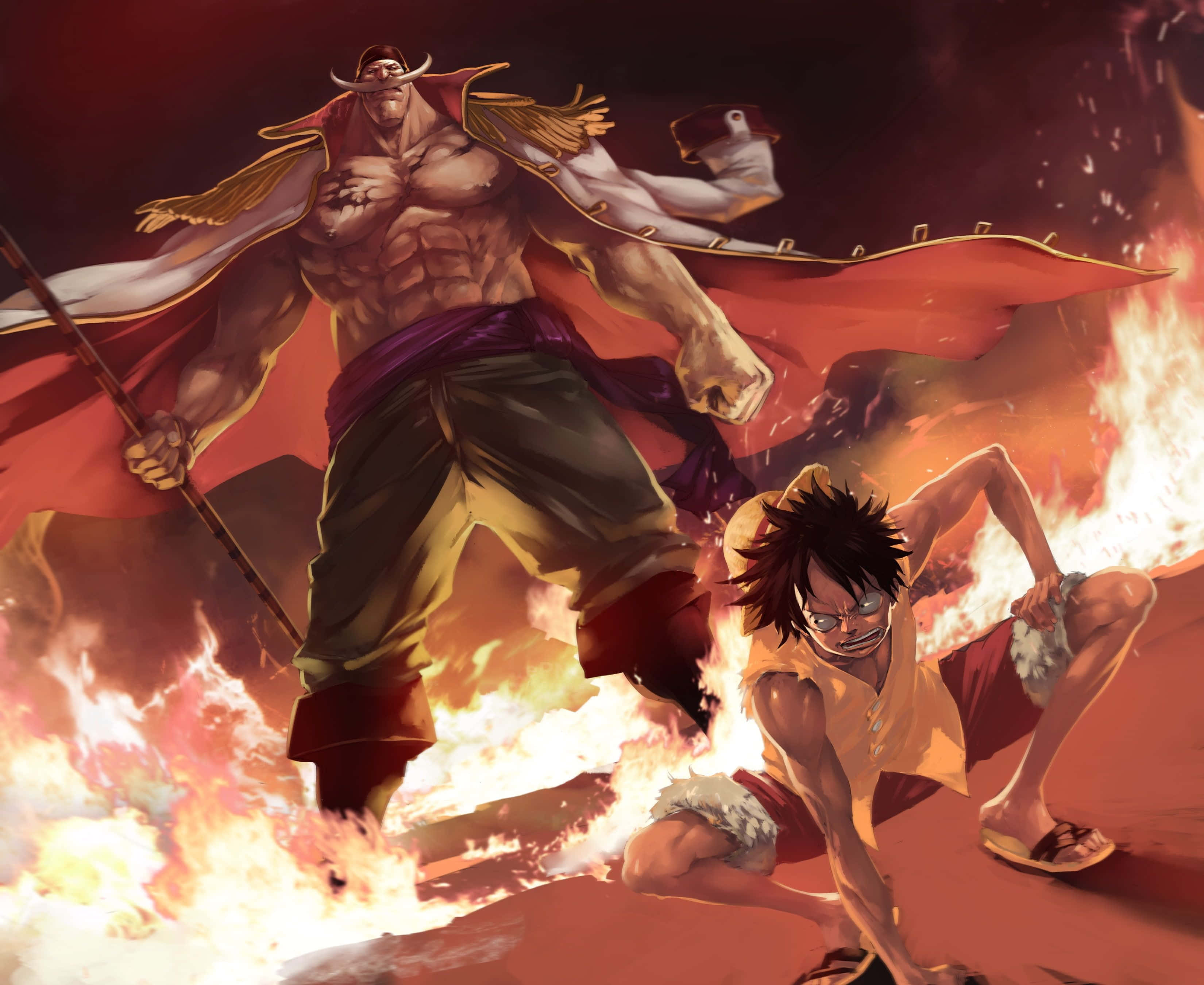 Edward Newgate, anime warriors, fiery battle, 2K Desktop Wallpaper