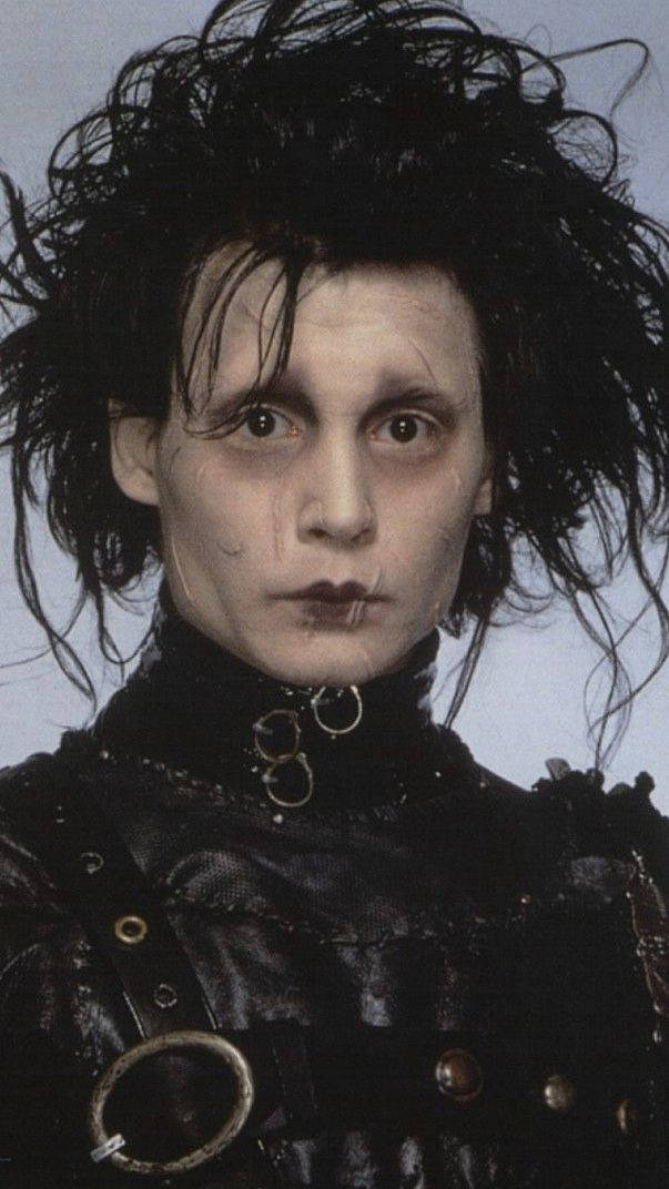 Edward Scissorhands, pale gothic figure, wild black hair, SD Phone Wallpaper