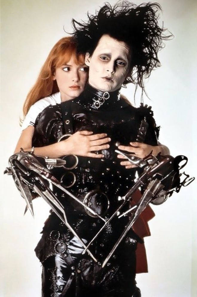 Edward Scissorhands, metallic clawed hands, red hair, SD Phone Wallpaper