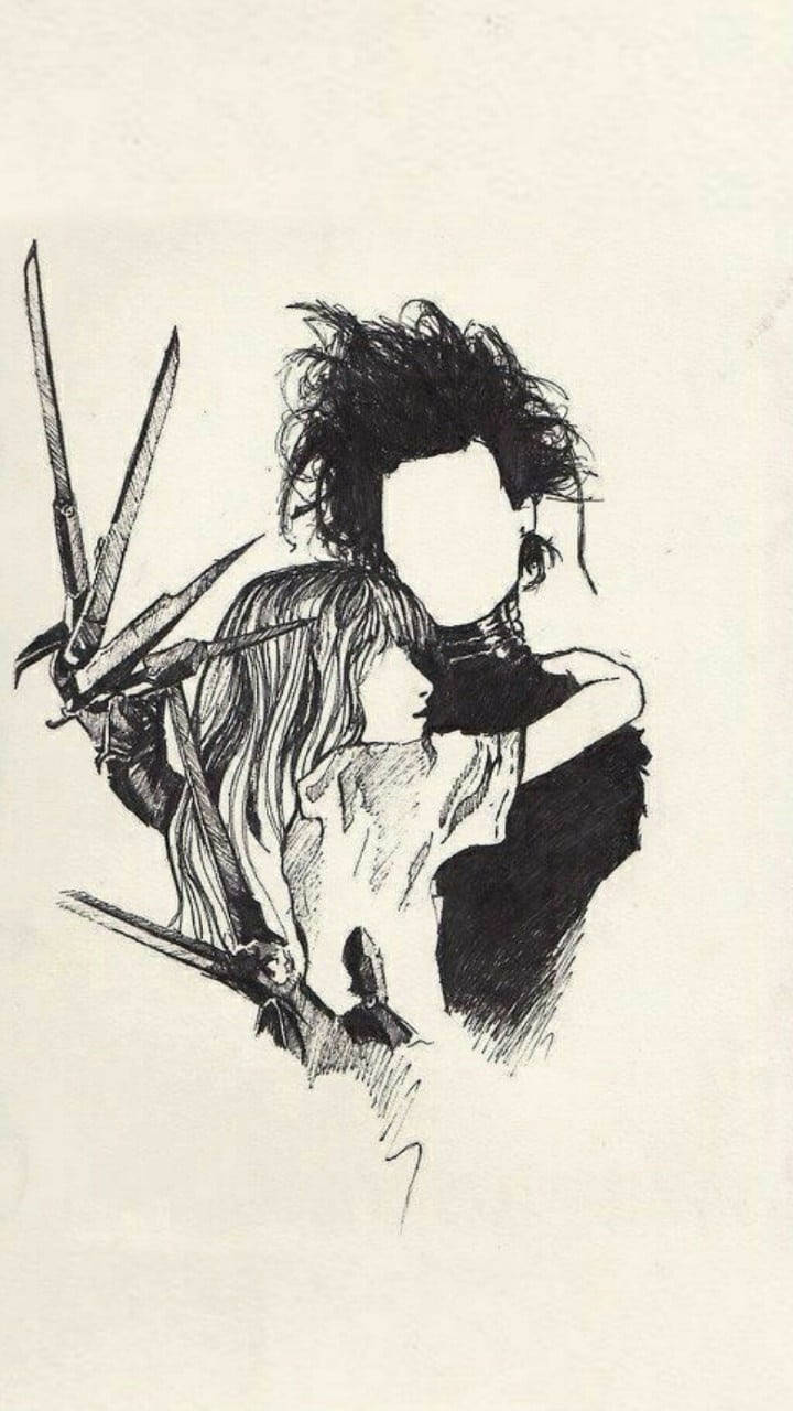 Edward Scissorhands, pencil drawn, black and white sketch, HD Phone Wallpaper