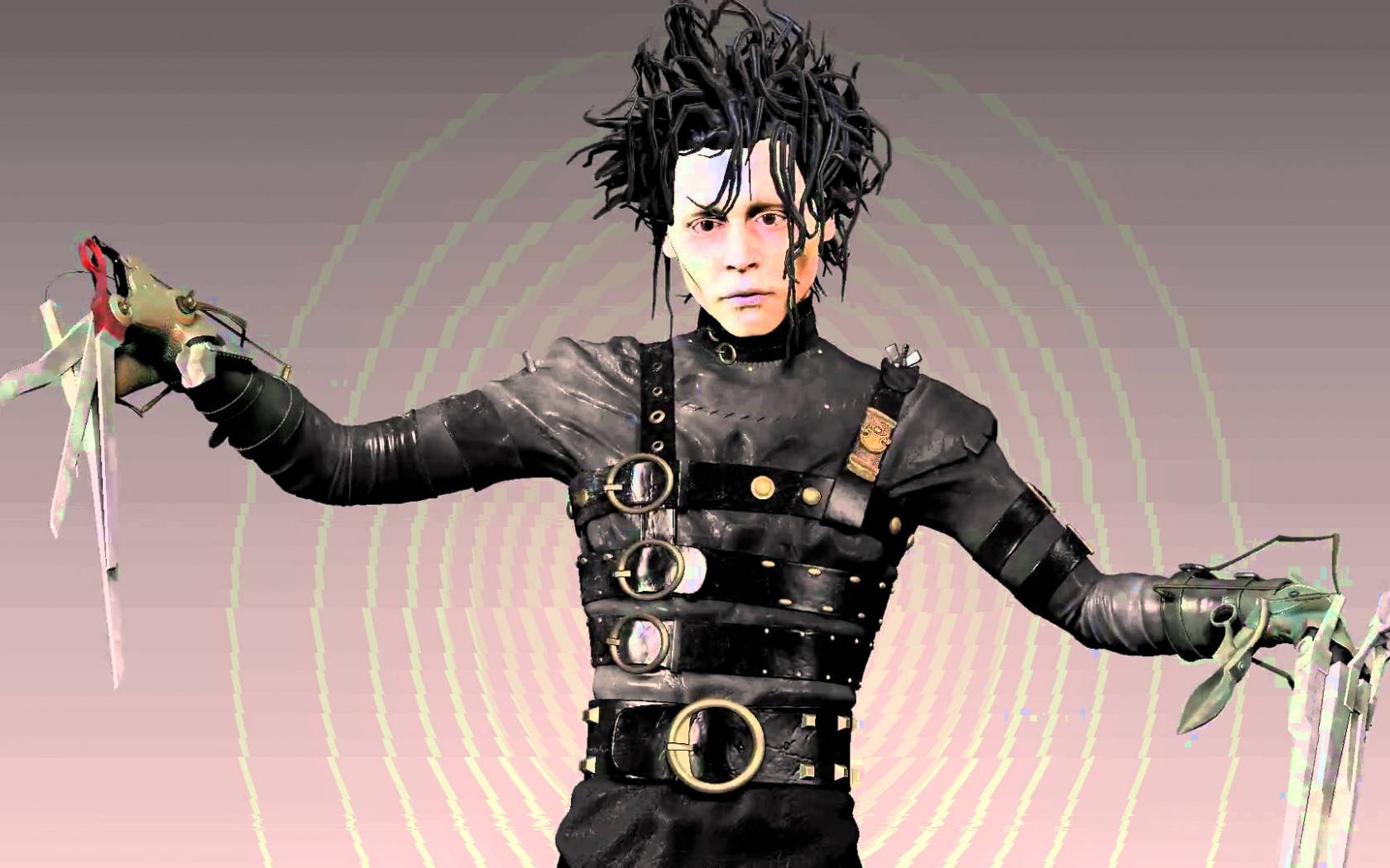 Edward Scissorhands, black leather armor, metallic scissor hands, HD Desktop Wallpaper