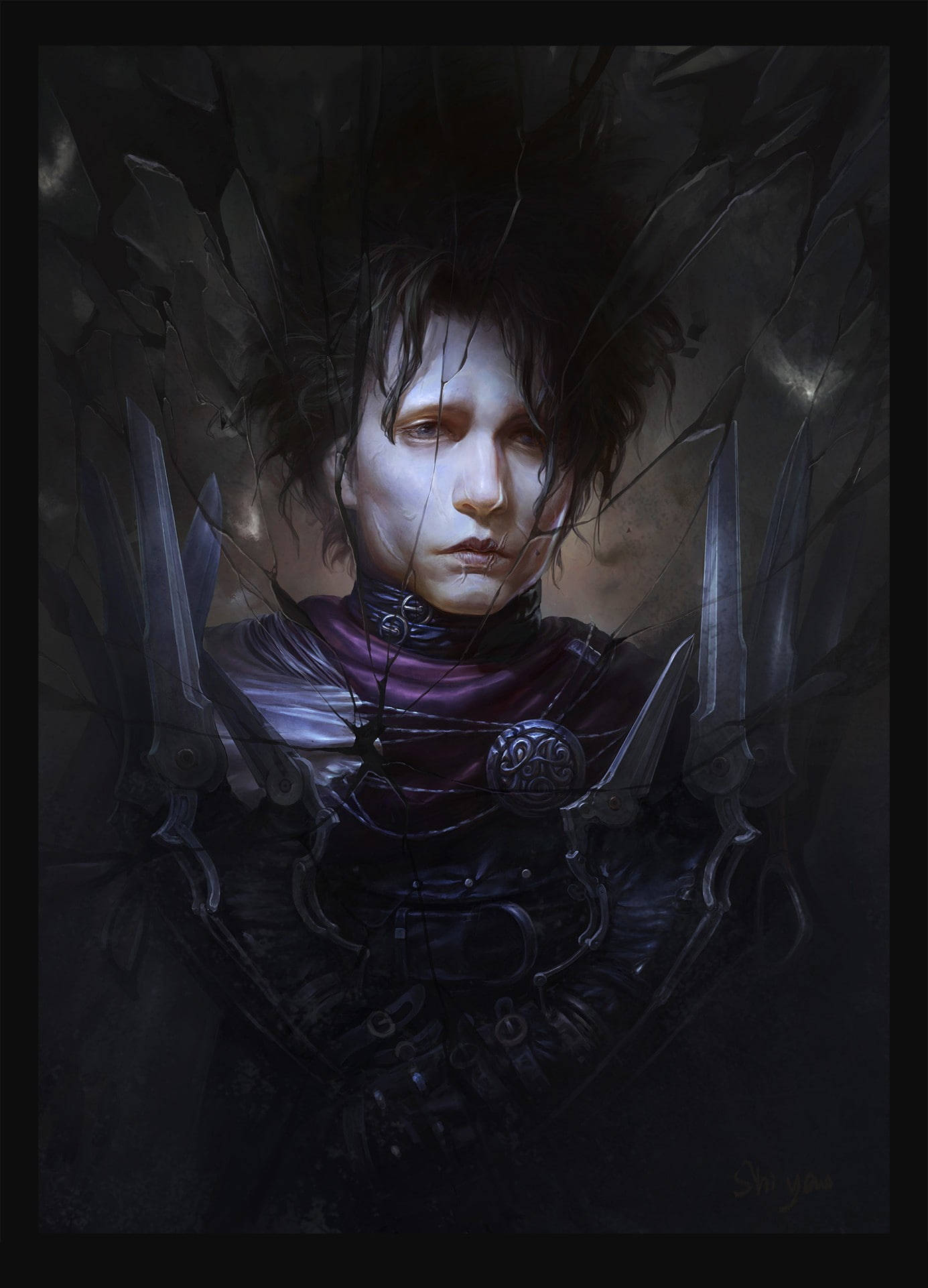 Edward Scissorhands, black wings, ornate armor, Full HD Phone Wallpaper