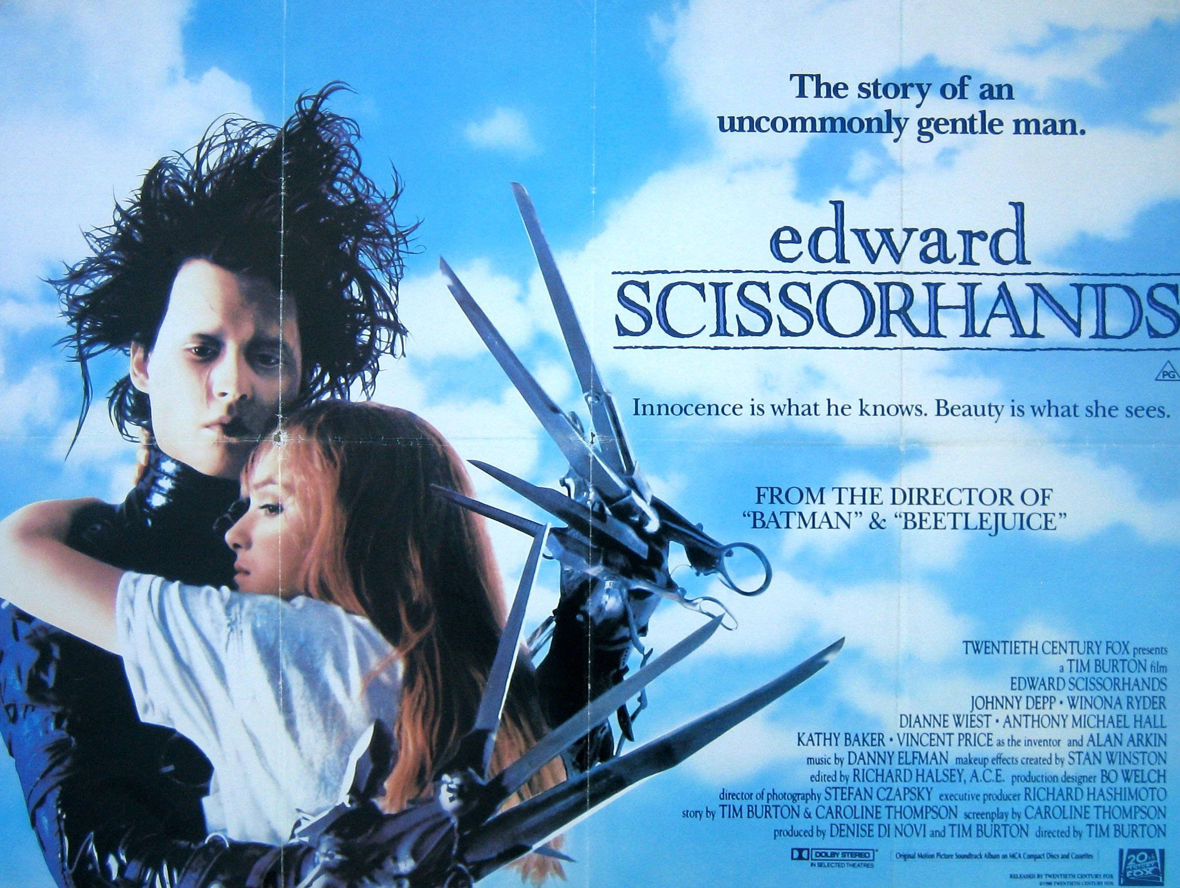 Edward Scissorhands, movie poster, wild black hair, Full HD Desktop Wallpaper