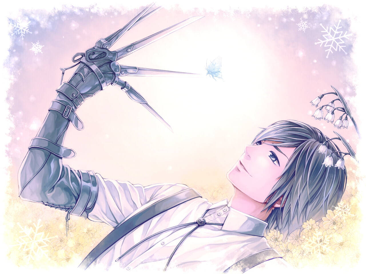 Edward Scissorhands, silver hair, snowy flowers, HD Desktop Wallpaper