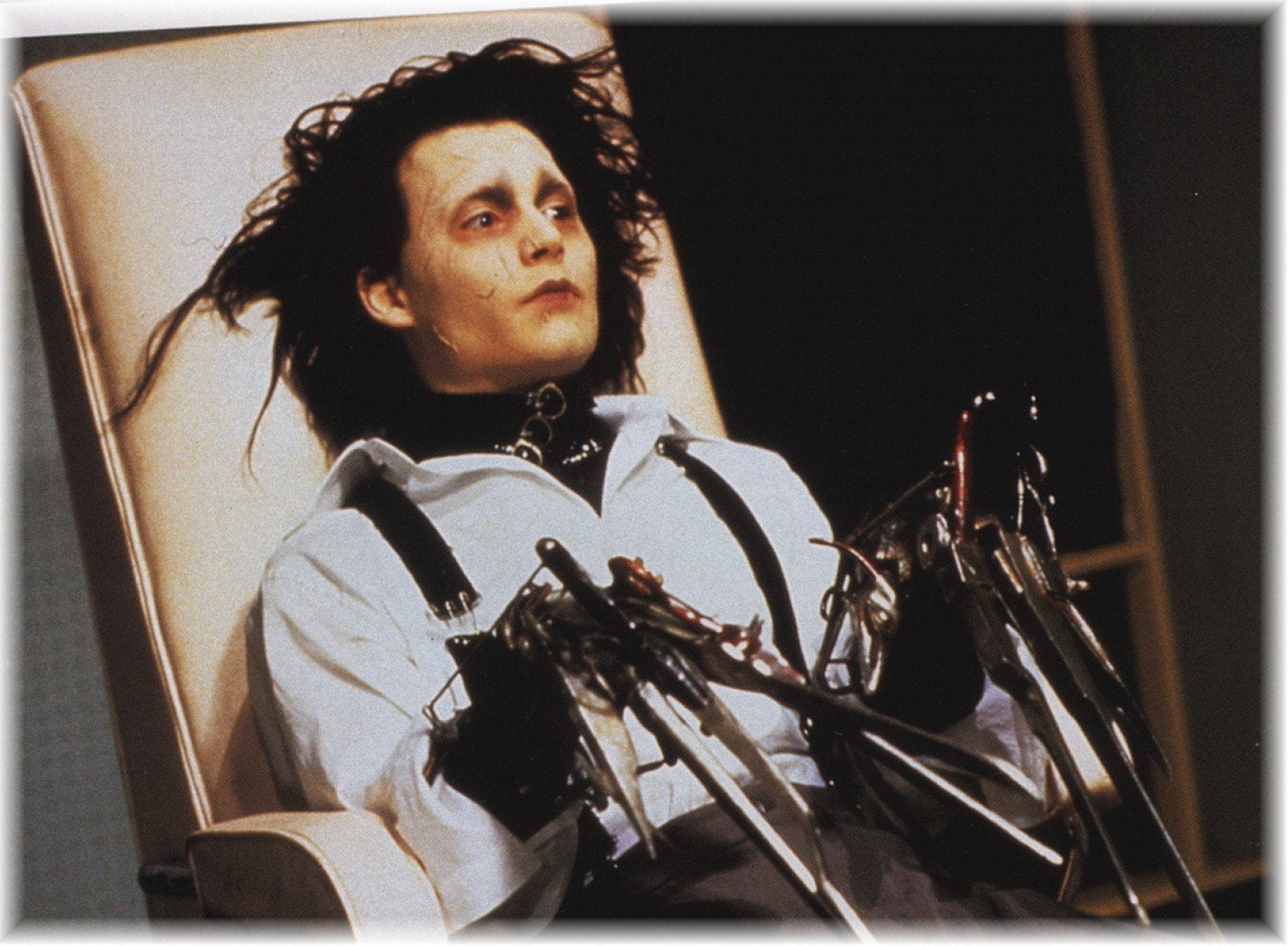 Edward Scissorhands, chair, wild black hair, HD Desktop Wallpaper