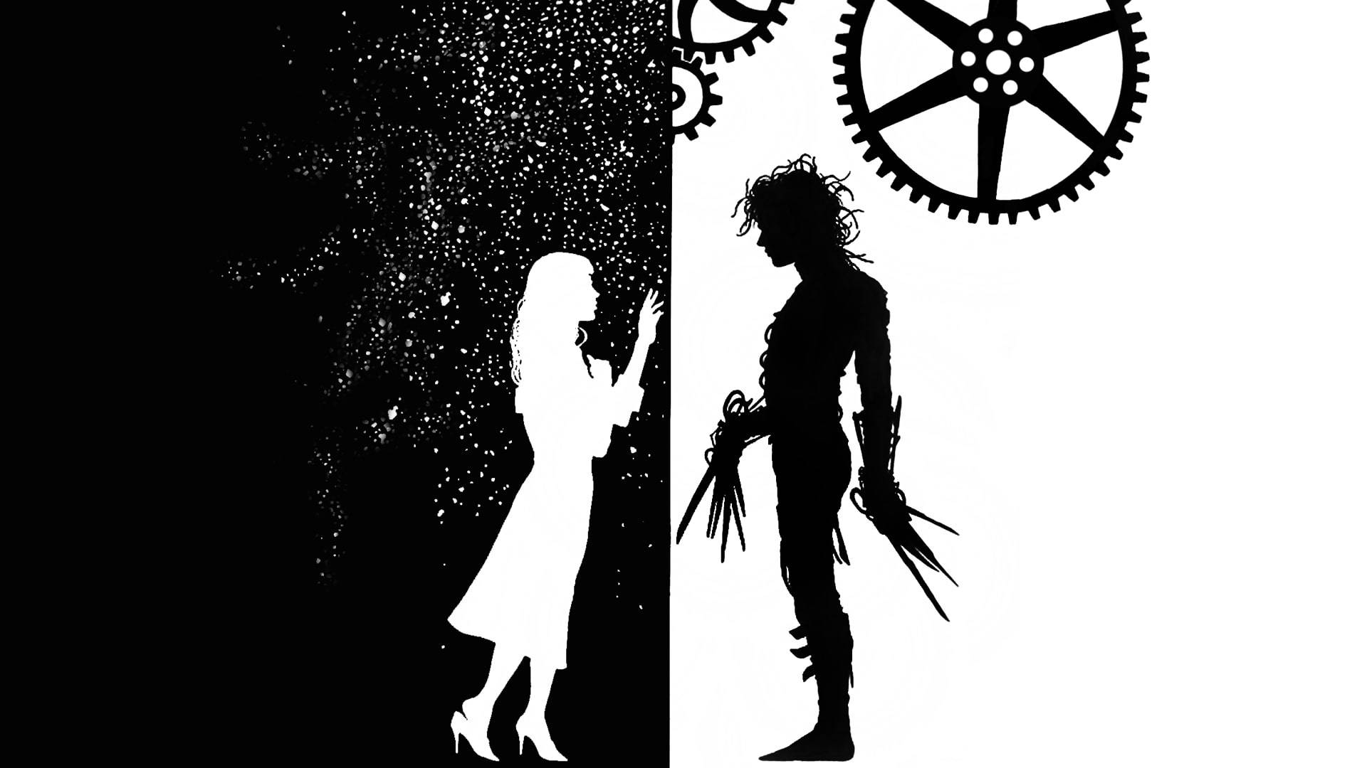 Edward Scissorhands, silhouette, mechanical man, Full HD Desktop Wallpaper