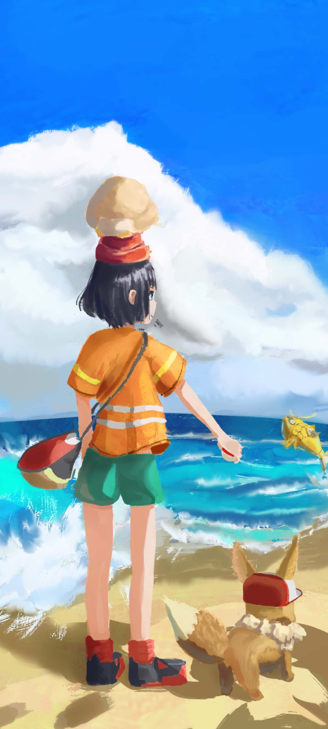 Eevee, young girl, orange shirt, Full HD Phone Wallpaper